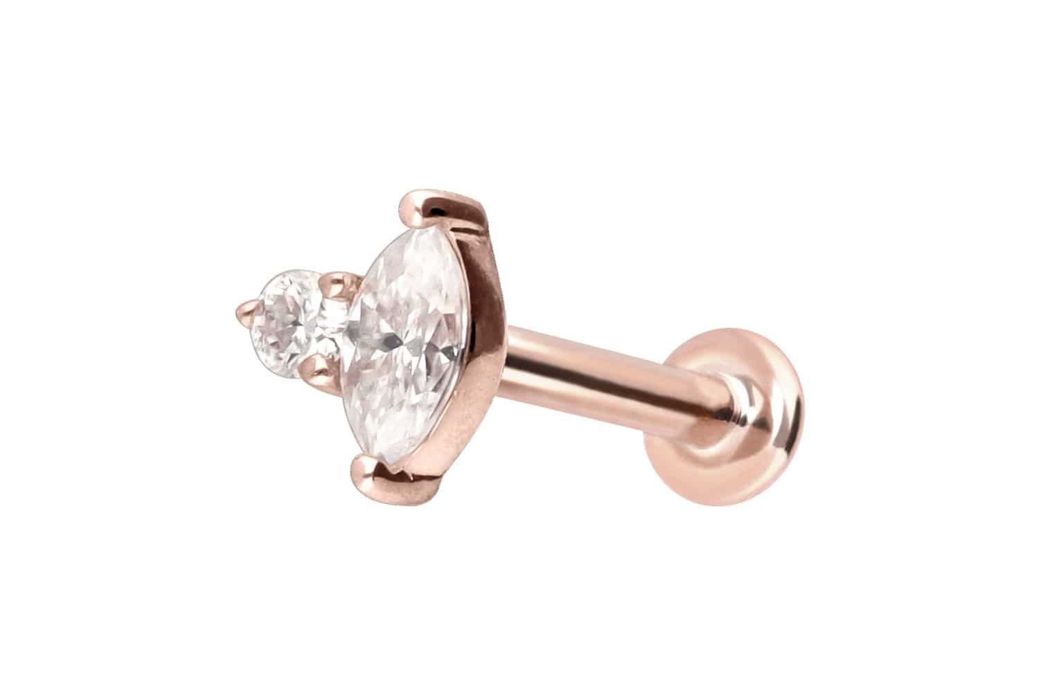 Piercing-Set 14 Karat Gold Labret mit Innengewinde MOISSANIT-DESIGN