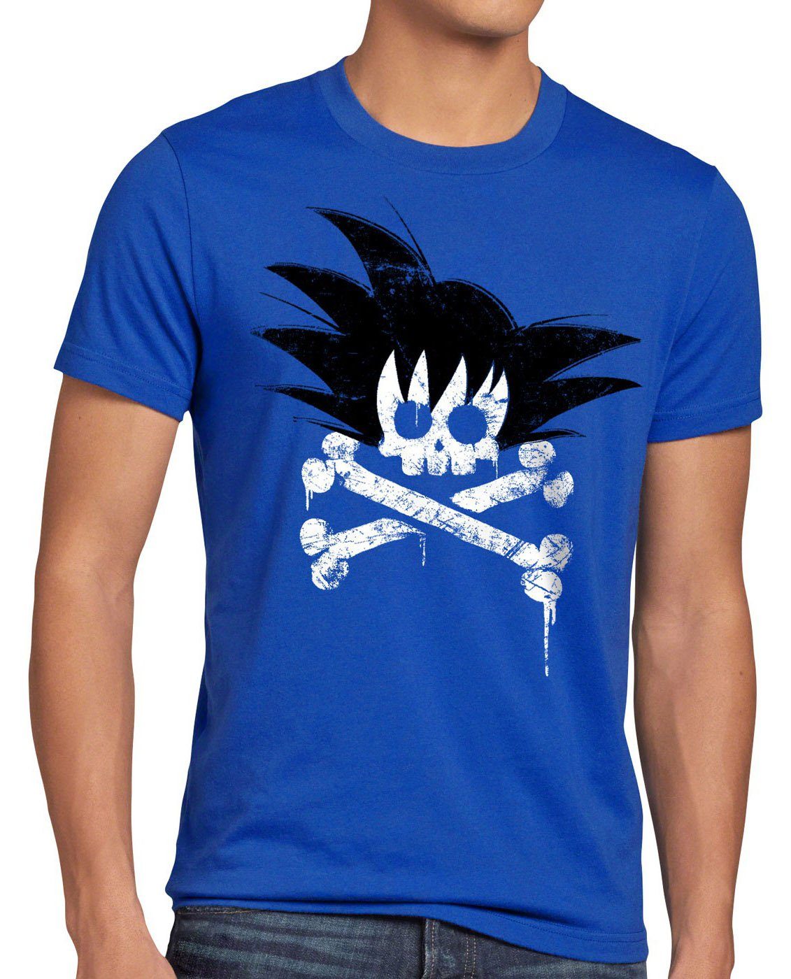 style3 Print-Shirt Herren T-Shirt Goku Skull songoku dragon z ball super saiyan totenkopf vegeta gt blau