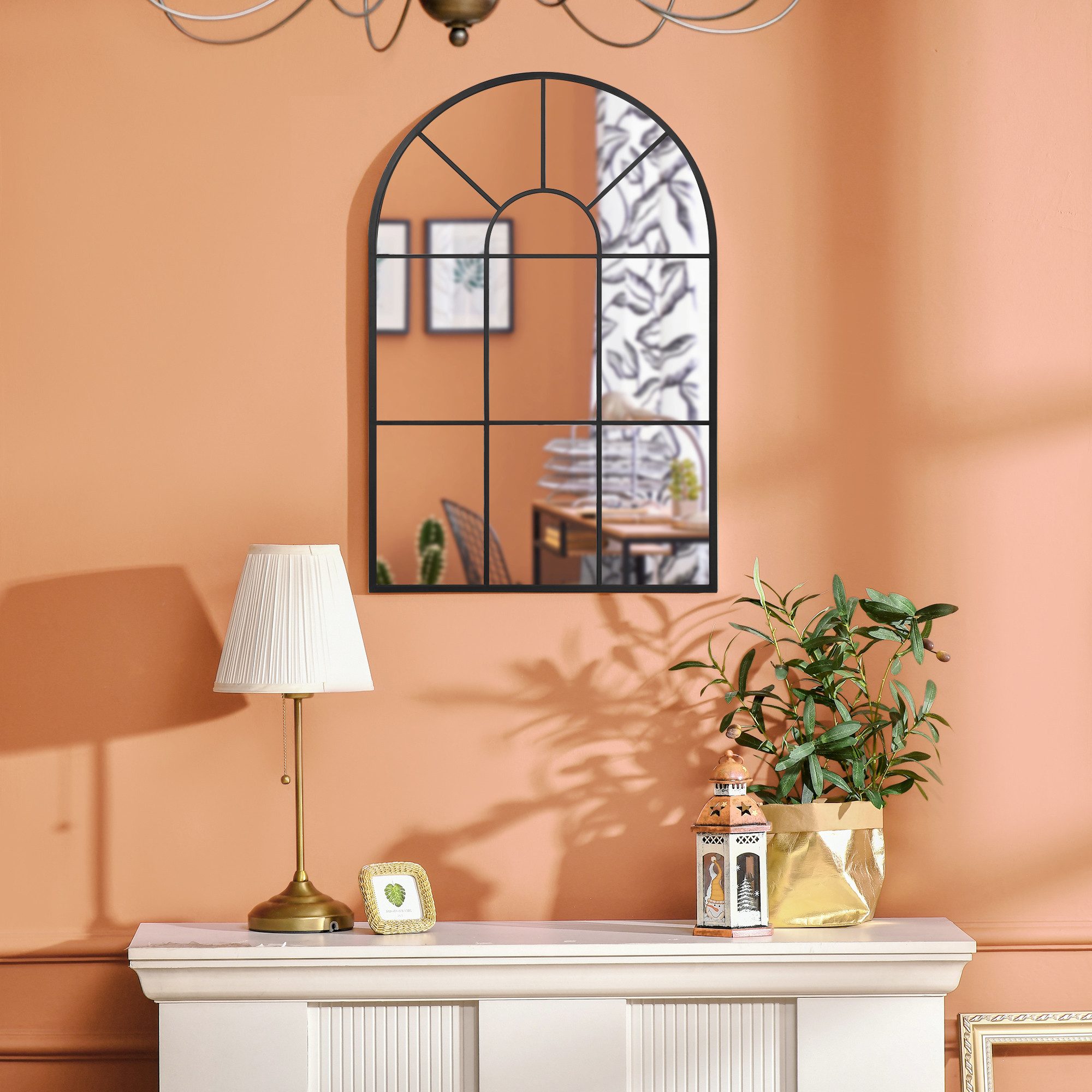 HOMCOM Wandspiegel Hängespiegel Flurspiegel mit Metallrahmen für Schlafzimmer (Fensterspiegel, 1-St., Spiegel), Schwarz 91 cm x 60 cm x 2 cm – Bild 5 von 5