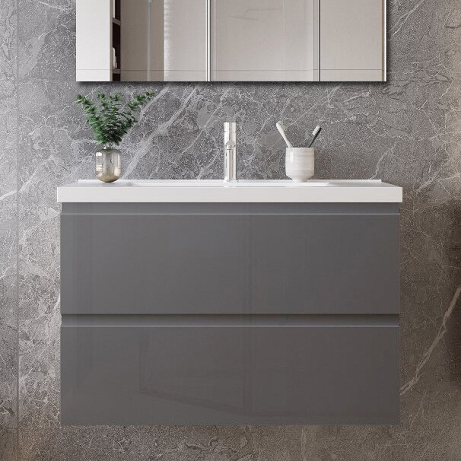 duschspa Waschtisch Waschbecken mit Unterschrank Badmöbel Set Badschrank Waschplatz, Hochglanz, 50-120cm