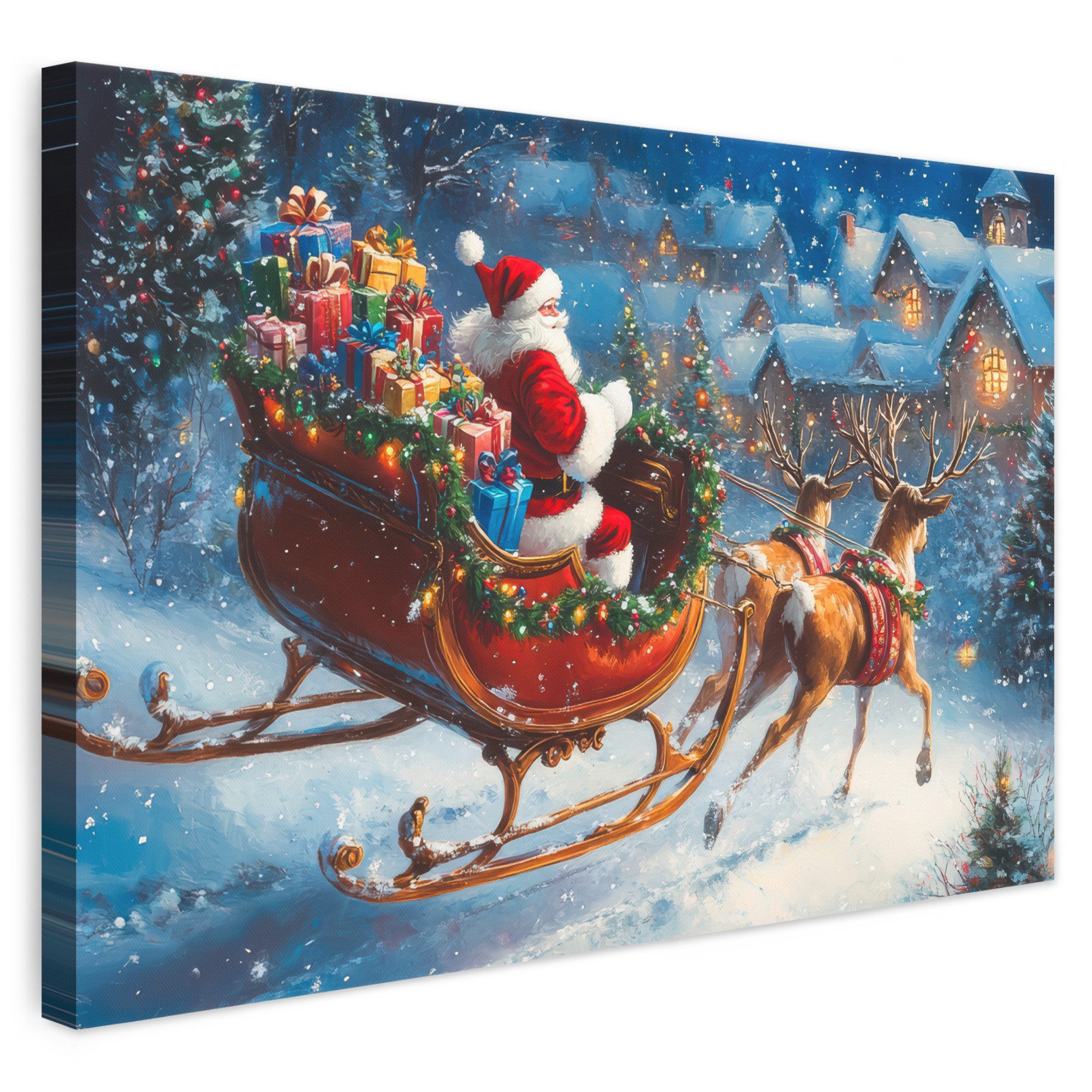 OneMillionCanvasses® Leinwandbild Weihnachtsmann - Rentier - Weihnachten - Schnee, Fotodruck (1 St), Leinwand Bilder Klein, Wand Dekoration Aesthetic 30x20 cm