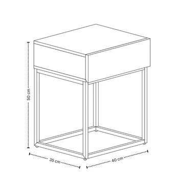 Terra Home Beistelltisch Nachttisch Lykke mit Schublade - Braun-Schwarz, Holz, 40x35x50 cm, (1-St), schmal, modern, klein - Nachtschrank
