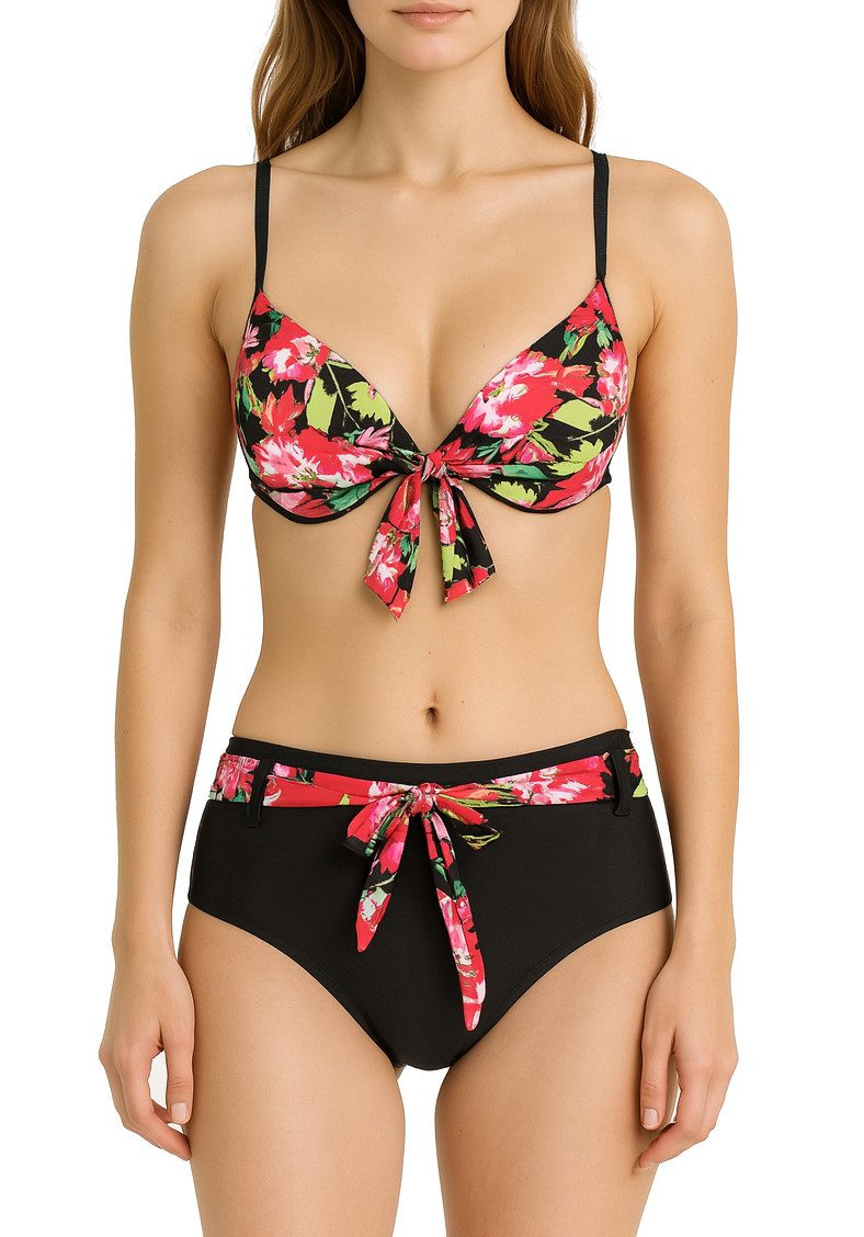 dy_mode Push-Up-Bikini Damen Bikini mit Push-Up Bügel-Cups & High Waist Slip mit Blumendruck Florales Design