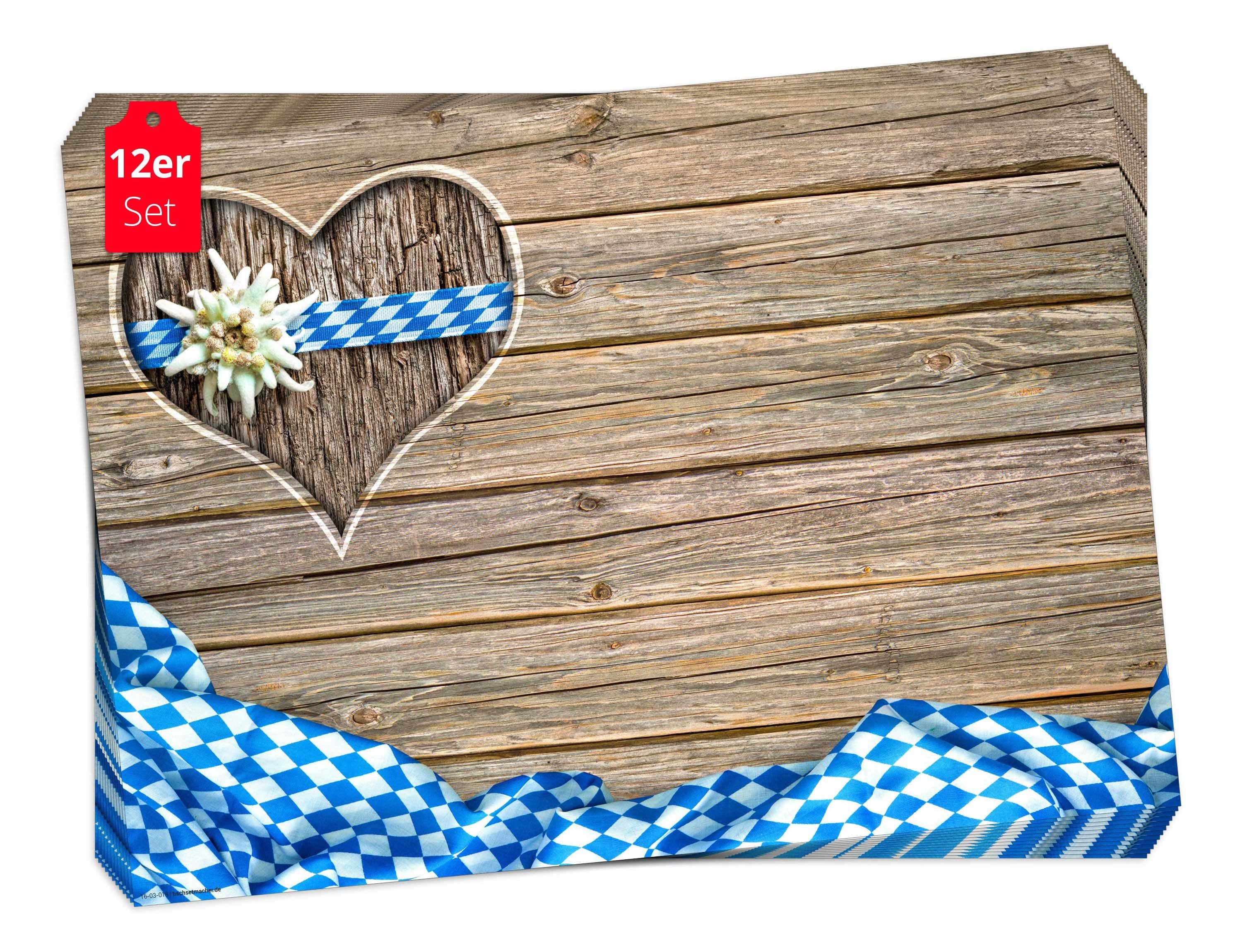 Tischsetmacher Platzset Tischsets, Platzsets - Bayern Herz mit Edelweiß, (a günstig online kaufen