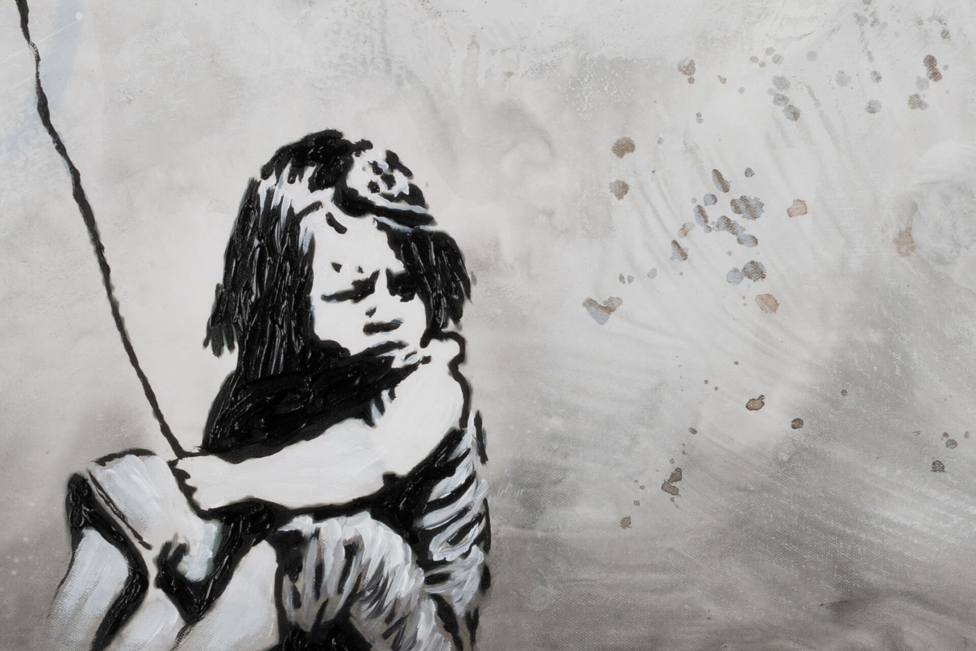 KUNSTLOFT Gemälde Banksy's No 120x60 cm, Leinwandbild 100% Wandbild Future HANDGEMALT Wohnzimmer