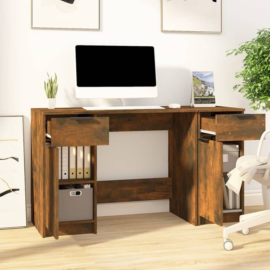furnicato Schreibtisch mit Beistellschrank Räuchereiche Holzwerkstoff