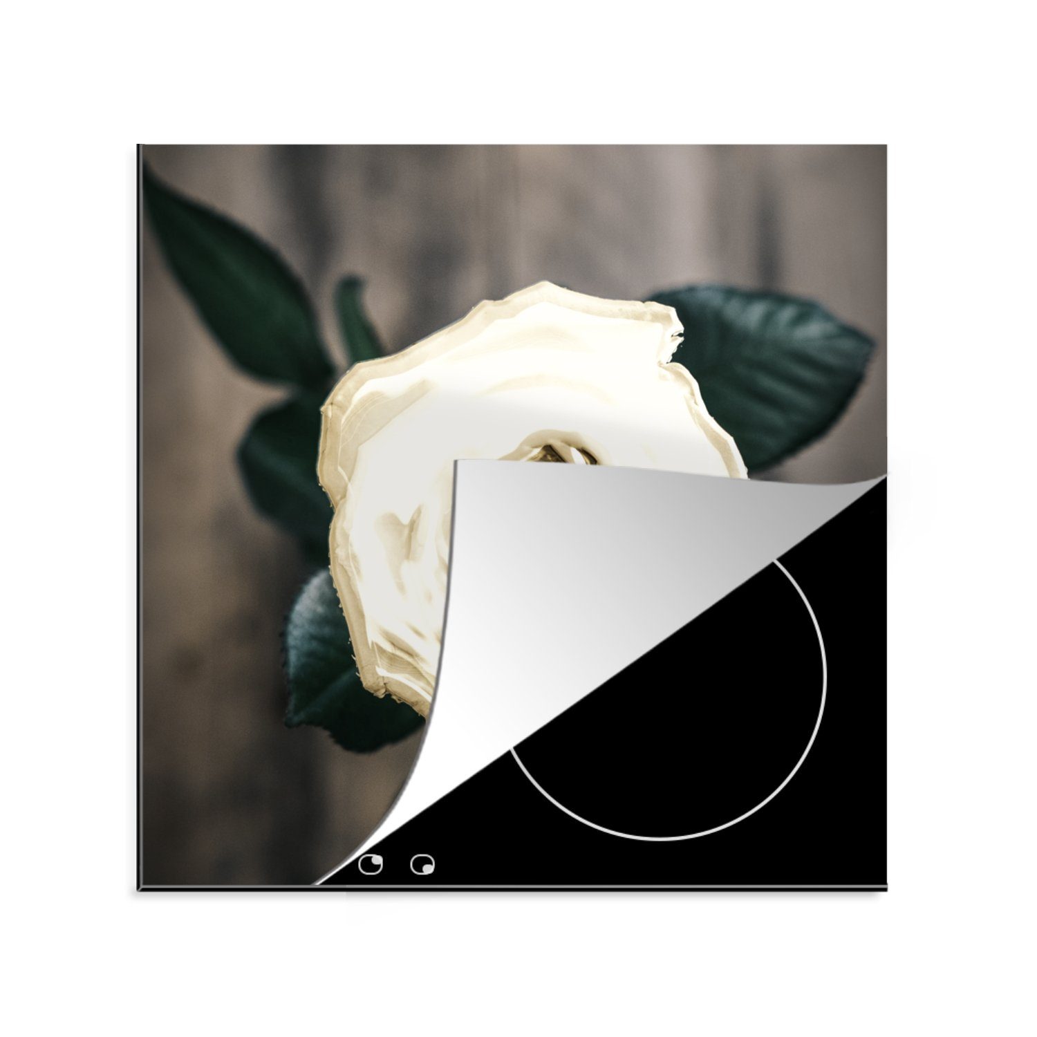 tlg), (1 78x78 Arbeitsplatte Ceranfeldabdeckung, - cm, Blätter, Rose - Blumen Herdblende-/Abdeckplatte MuchoWow Vinyl, küche für