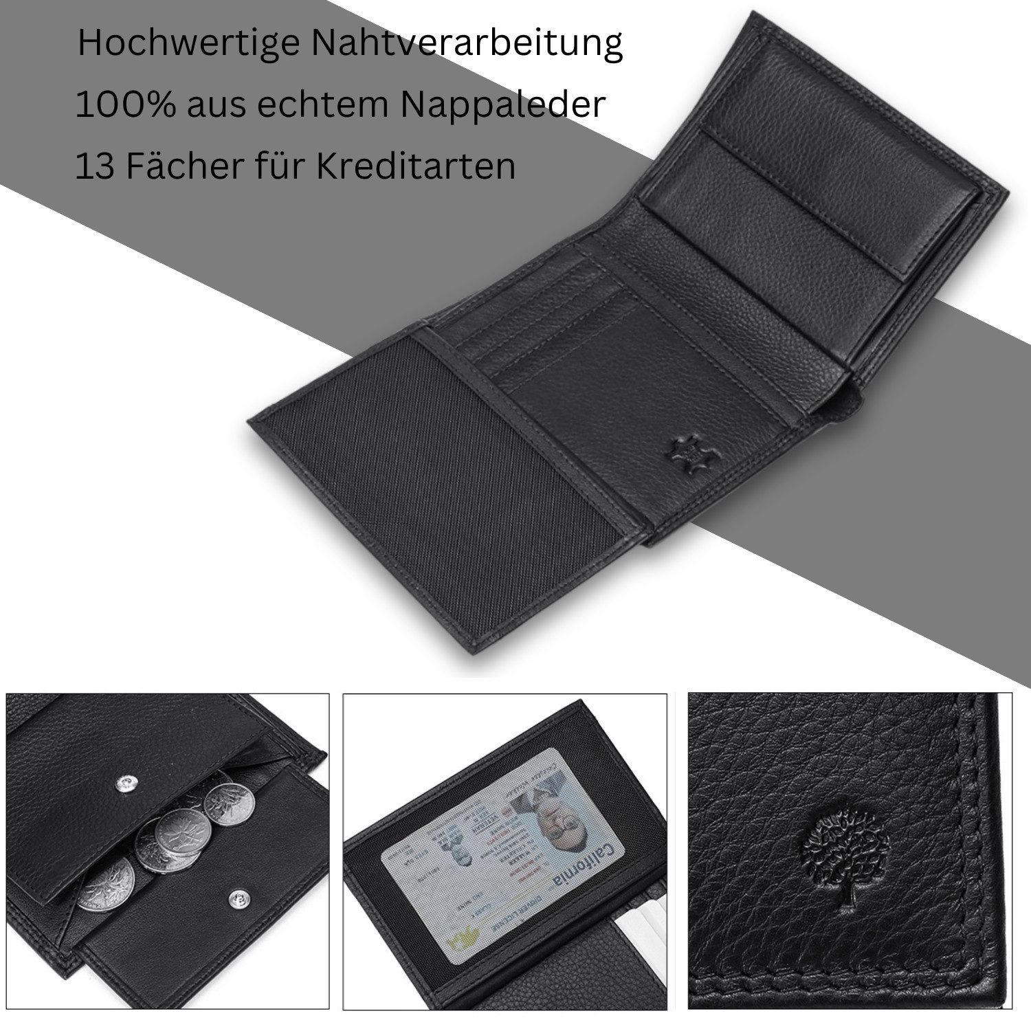 Frentree Geldbörse Echtleder für Herren, großes Portemonnaie für viele Kart günstig online kaufen