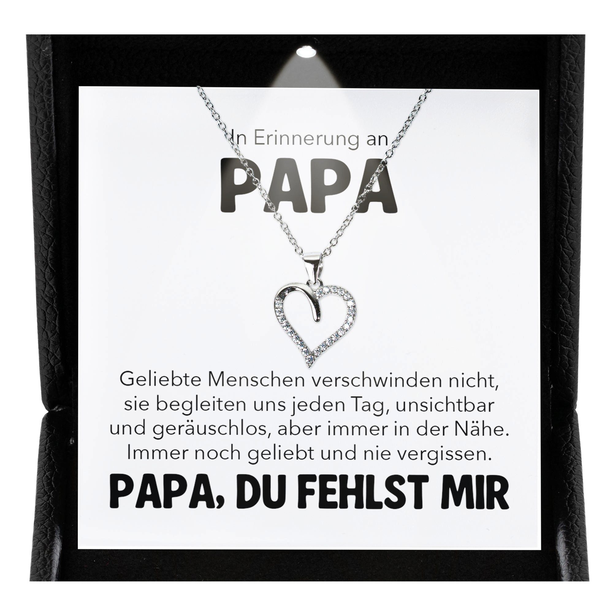 22Feels Schmuckset Erinnerung An Papa Trauer Andenken Kondolenz-Geschenk Herz Halskette (inkl. Geschenktasche, Karte, Poliertuch, Beutel), Premium Licht Etui, Silber 925/000, Karte Made In Germany
