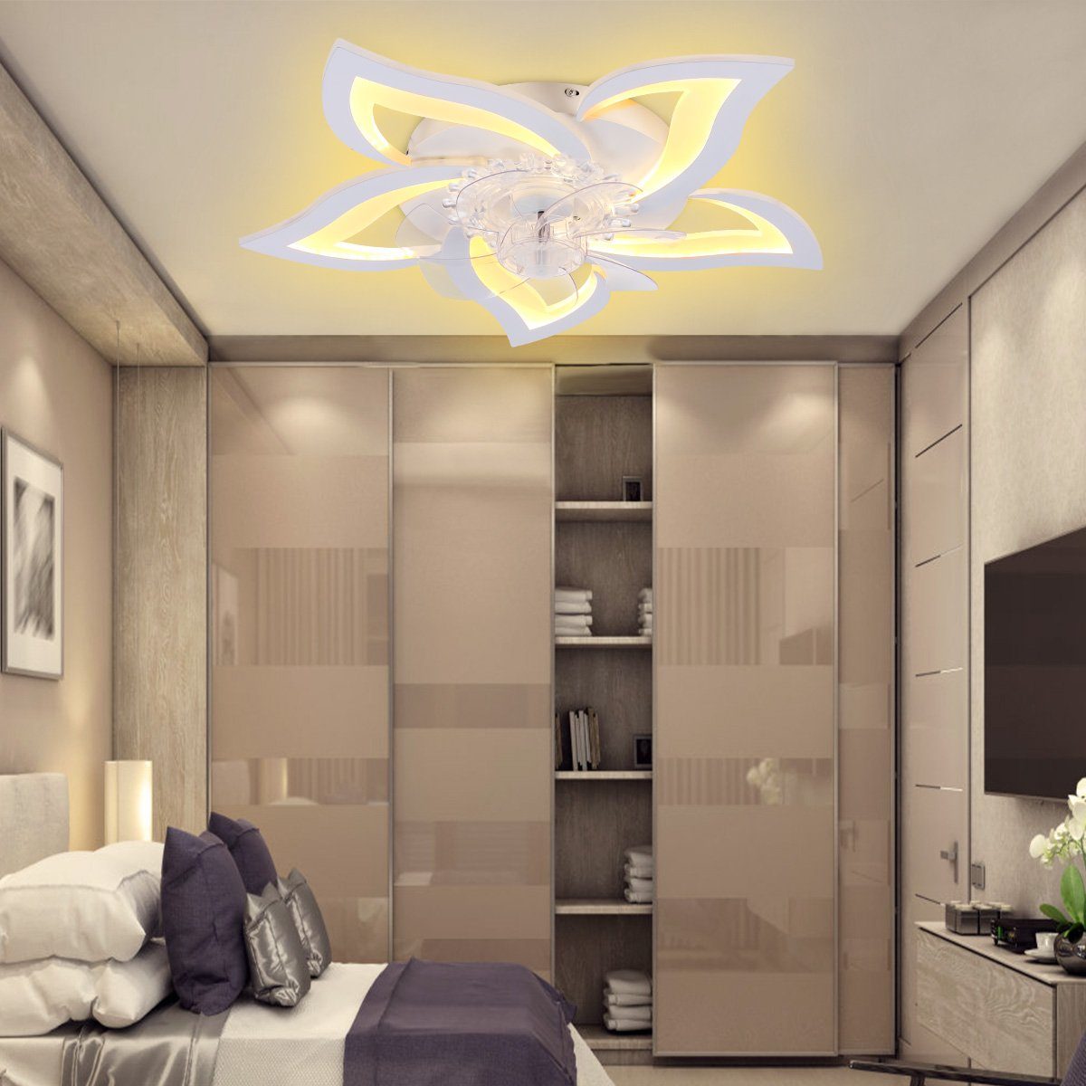 oyajia Dimmbar integriert, fest und Deckenleuchte Kaltweiß/Naturweiß/Warmweiß, Geschwindigkeiten, LED Küche, Esszimmer 60W Ventilator, Moderne Deckenventilator, 3-Licht-Farbwechsel 3 mit Schlafzimmer, Kreativer 5-Licht-Design-Deckenventilator Deckenleuchte LED für