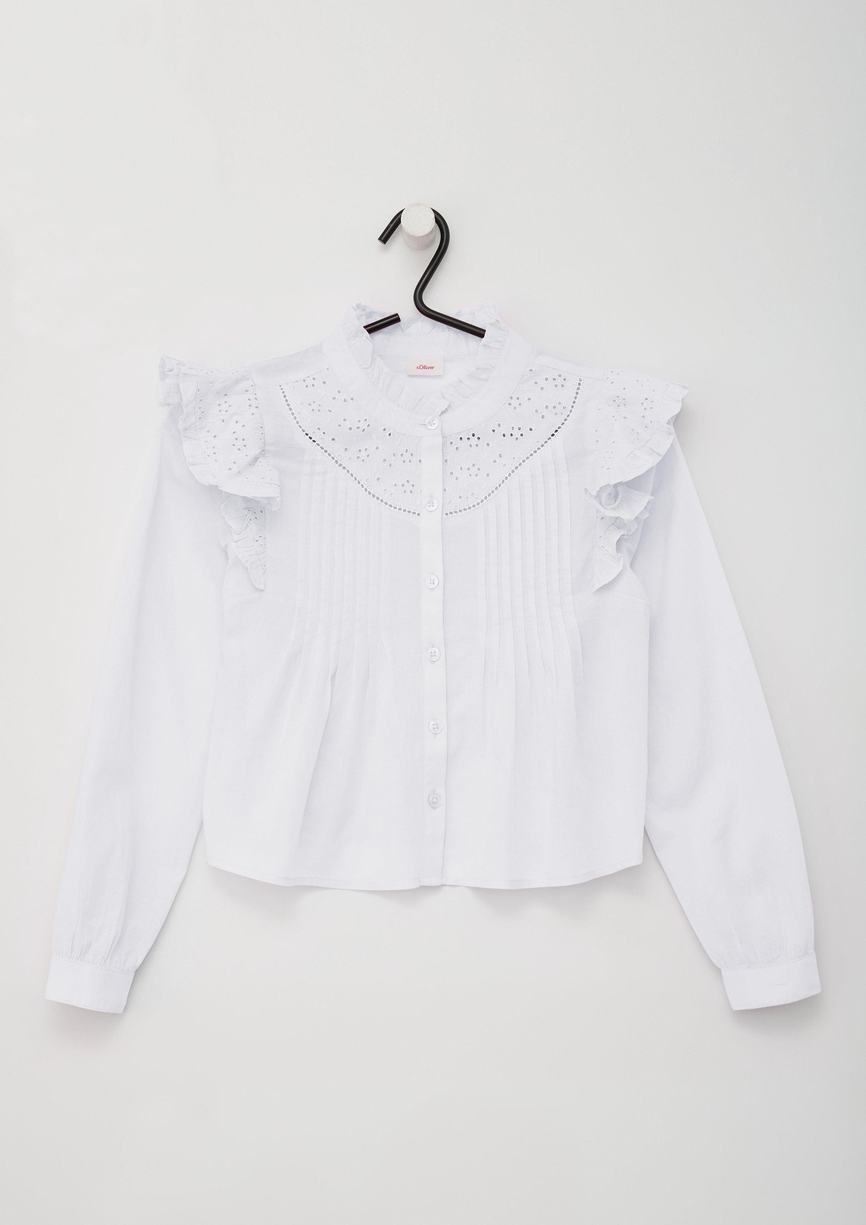 Langarmbluse Verkürzte Bluse mit Lochstickerei und Rüschen