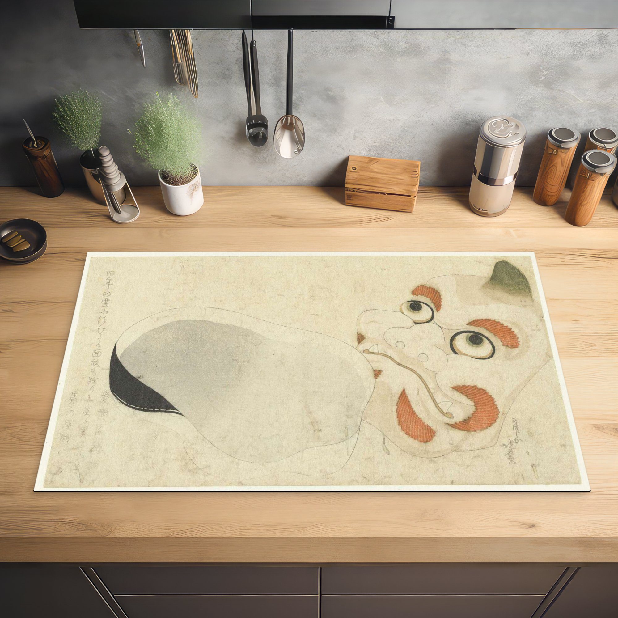 Gemälde (1 für tlg), cm, - küche Masken Ceranfeldabdeckung, Katsushika von Zwei Vinyl, Herdblende-/Abdeckplatte Hokusai, MuchoWow Arbeitsplatte 83x51