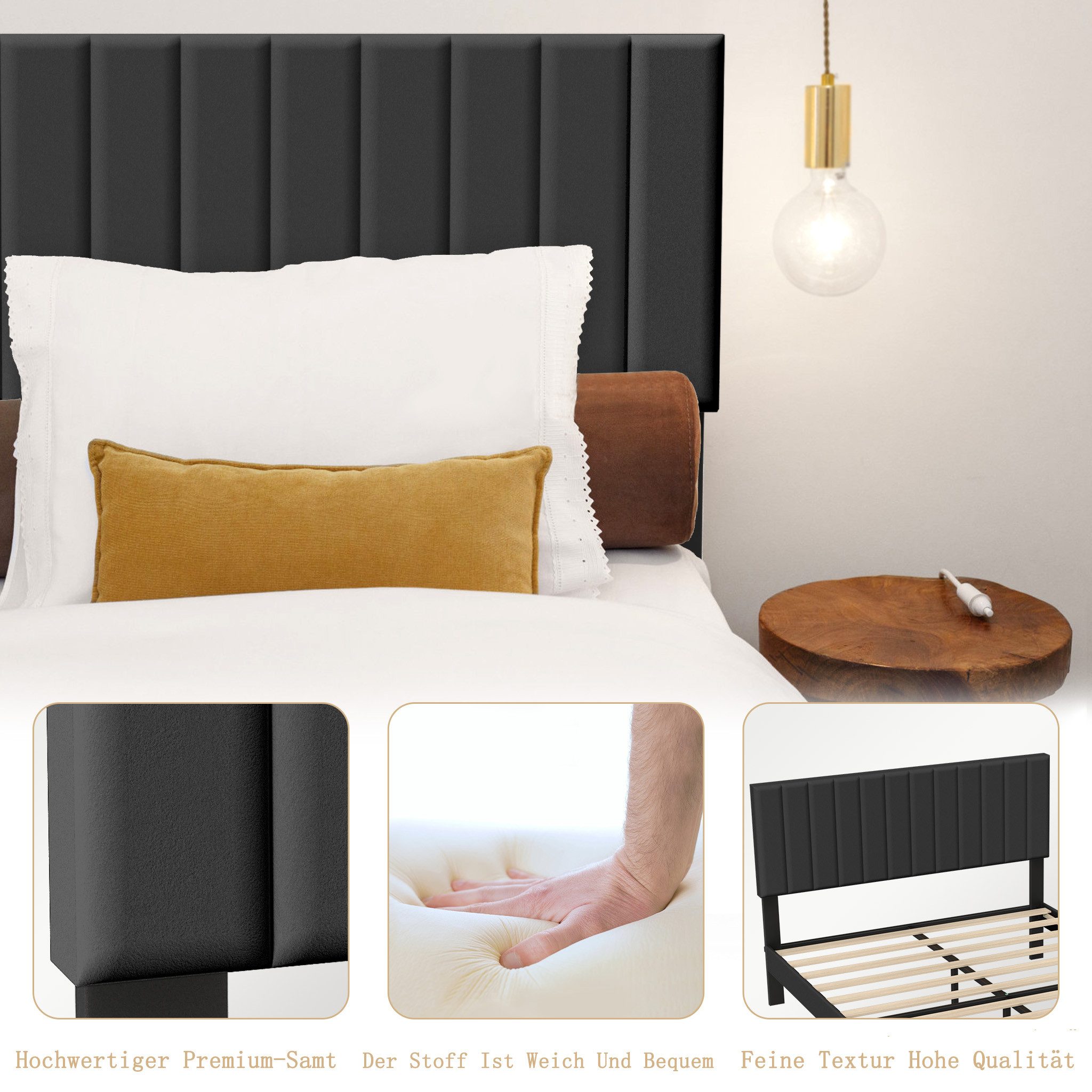 FIVMEN Bettgestell Bett Metall mit Kopfteil und Lattenrost Plattform Gepolstertem, Gepolstertem Bettrahmen mit Lattenrost für Einzelbett/Doppelbett
