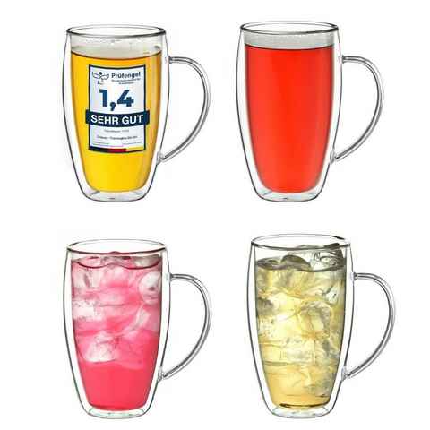 Creano Teeglas Thermoglas mit Henkel „DG-SHH“ 400 ml,4er set, Borosilikatglas, 4 Gläser