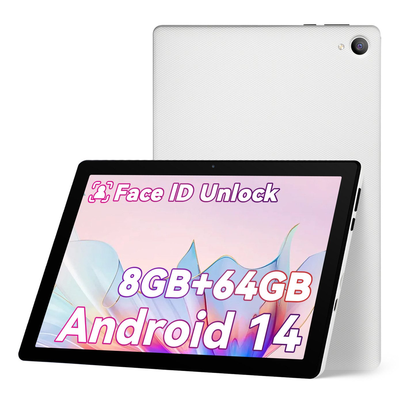 Happybe 10'' Android 14, 64GB, 1280x800 HD IPS, Dual-Kamera, Wifi 6, Tablet (10", 64 GB, Android 14, mit Gesichtserkennung, 5G WiFi, Octa Core)