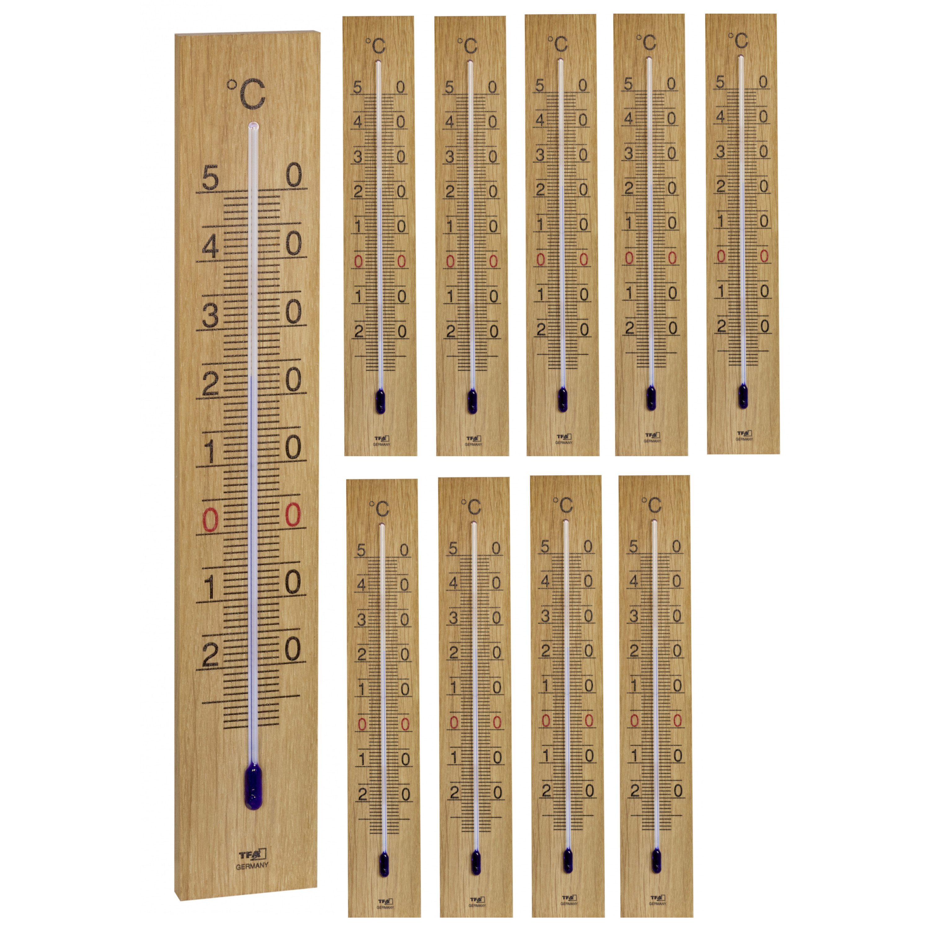 TFA Dostmann Raumthermometer TFA 12.1059 analoges Thermometer, massive Eiche, 10-tlg.