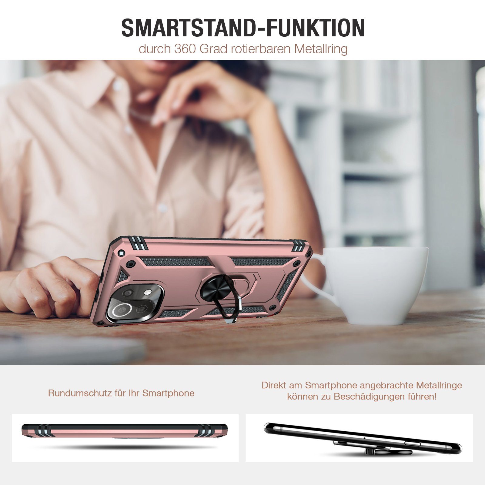 Tec-Expert Handyhülle Outdoor Cover Hülle für Xiaomi Mi 11 Lite 6.55 Zoll, 6.55, Premium Hülle aus verstärktem Polycarbonat