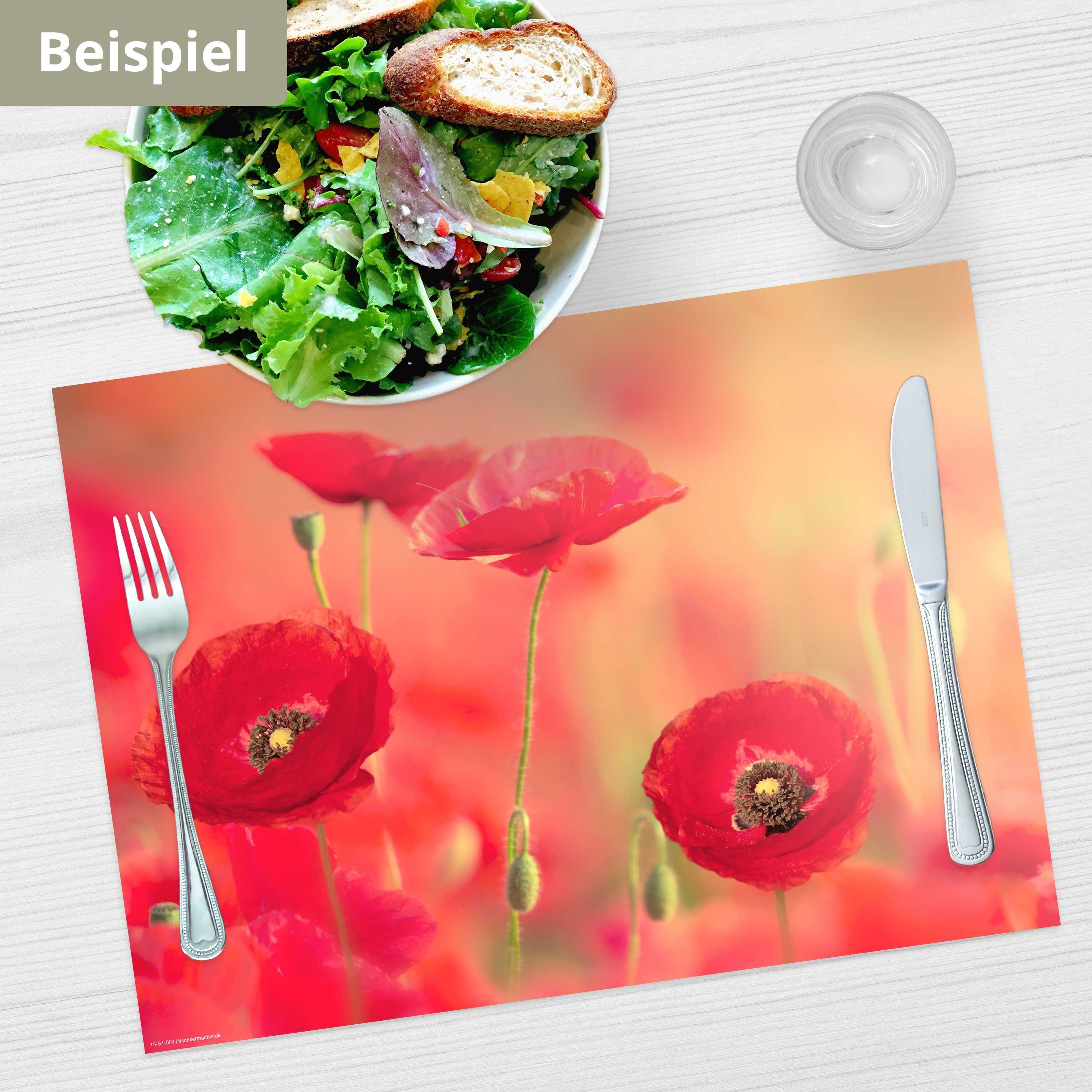 Platzset, Tischset Frühling, Ostern & Blumen - Rote Mohnblumen,  Tischsetmacher, (aus Naturpapier in Aufbewahrungsmappe, 12-St., 44 x 32 cm  / rot), Made in Germany