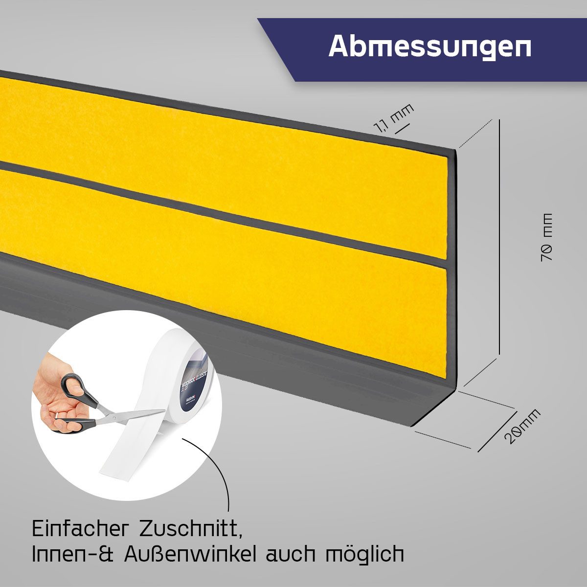 HOLZBRINK Sockelleiste HOLZBRINK selbstklebend PVC 70x20mm, 1 m, L: 100 cm, 1m Rolle, Küchenleiste Abschlussleiste für Badezimmer Farbe: Graphitgrau – Bild 4 von 5