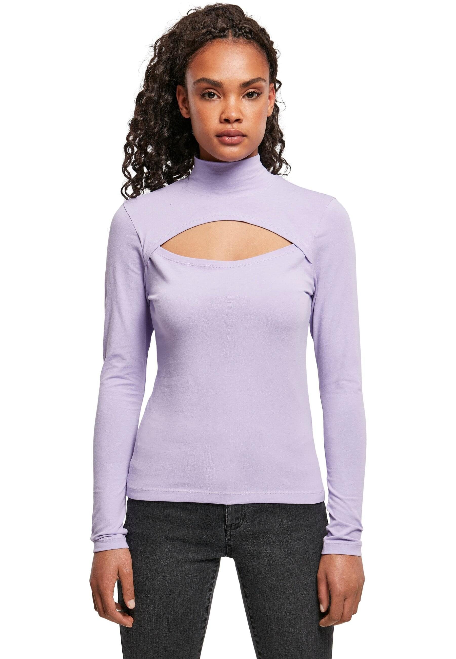 URBAN CLASSICS Langarmshirt lavender Turtleneck Ladies Longsleeve Cut-Out Damen (1-tlg)