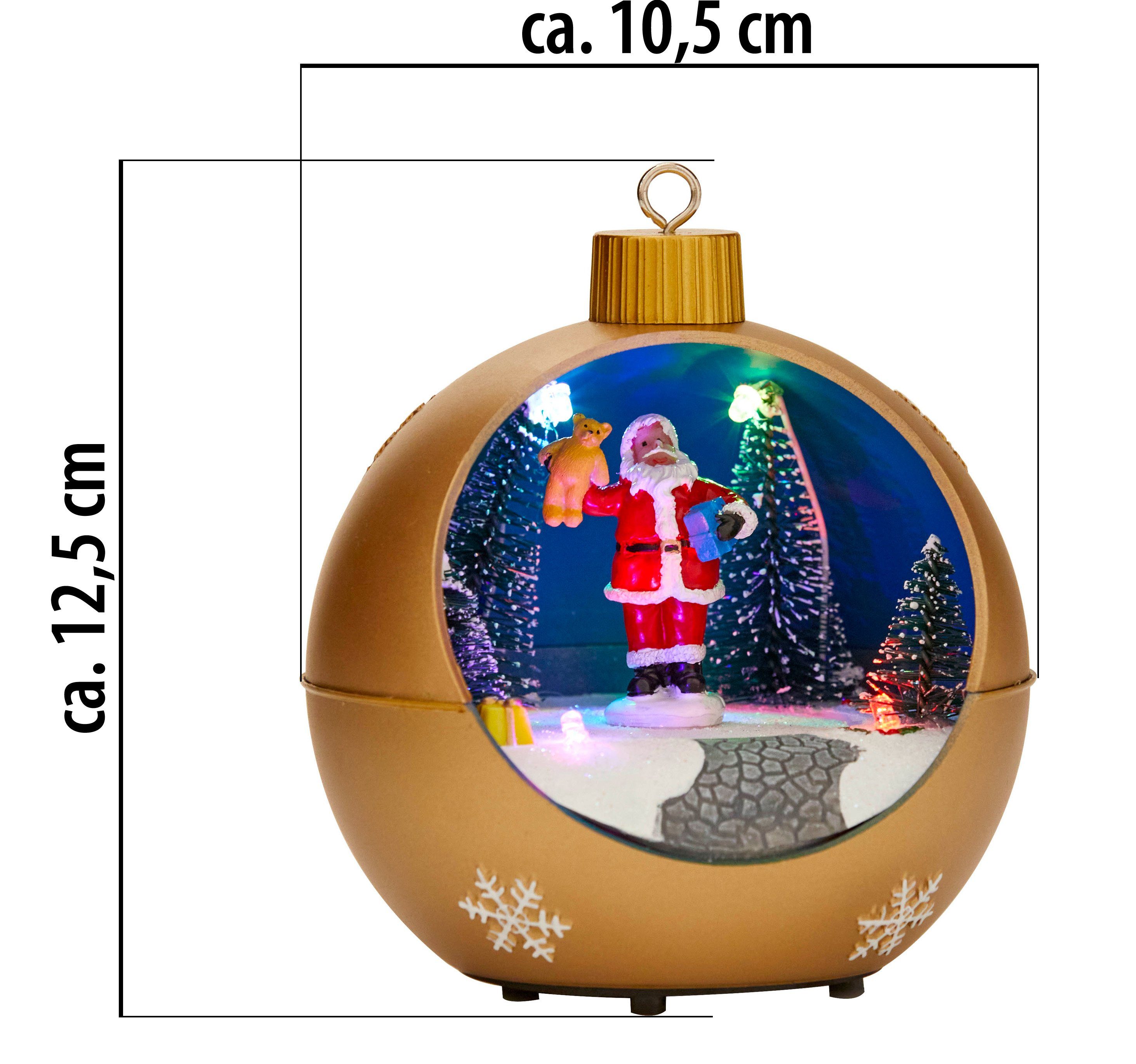 Northpoint Christbaumschmuck LED Weihnachtskugel mit Melodie Schneewirbeleffekt rotierenden Figuren