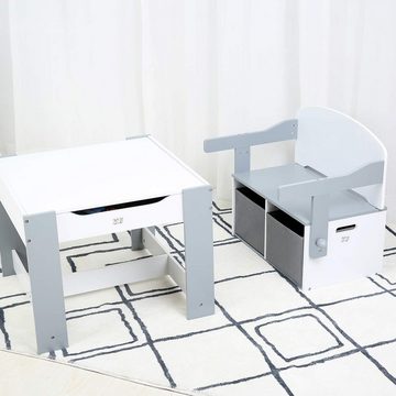 Baby Vivo Sitztruhe Multifunktionale 3in1 Tisch- und Sitzbank aus Holz für Kinder mit Spielzeugkisten - Felix in Grau