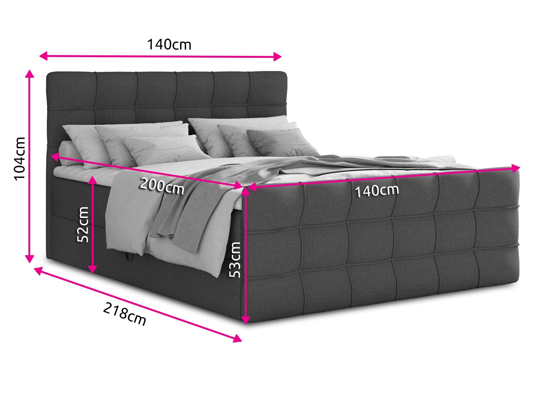 Sofnet Boxbett Best Lux (mit zwei Bettkästen, Bonell-Matratze und Topper), Doppelbett, Polsterbett mit Kopfteil und Fußteil, Boxspringbett