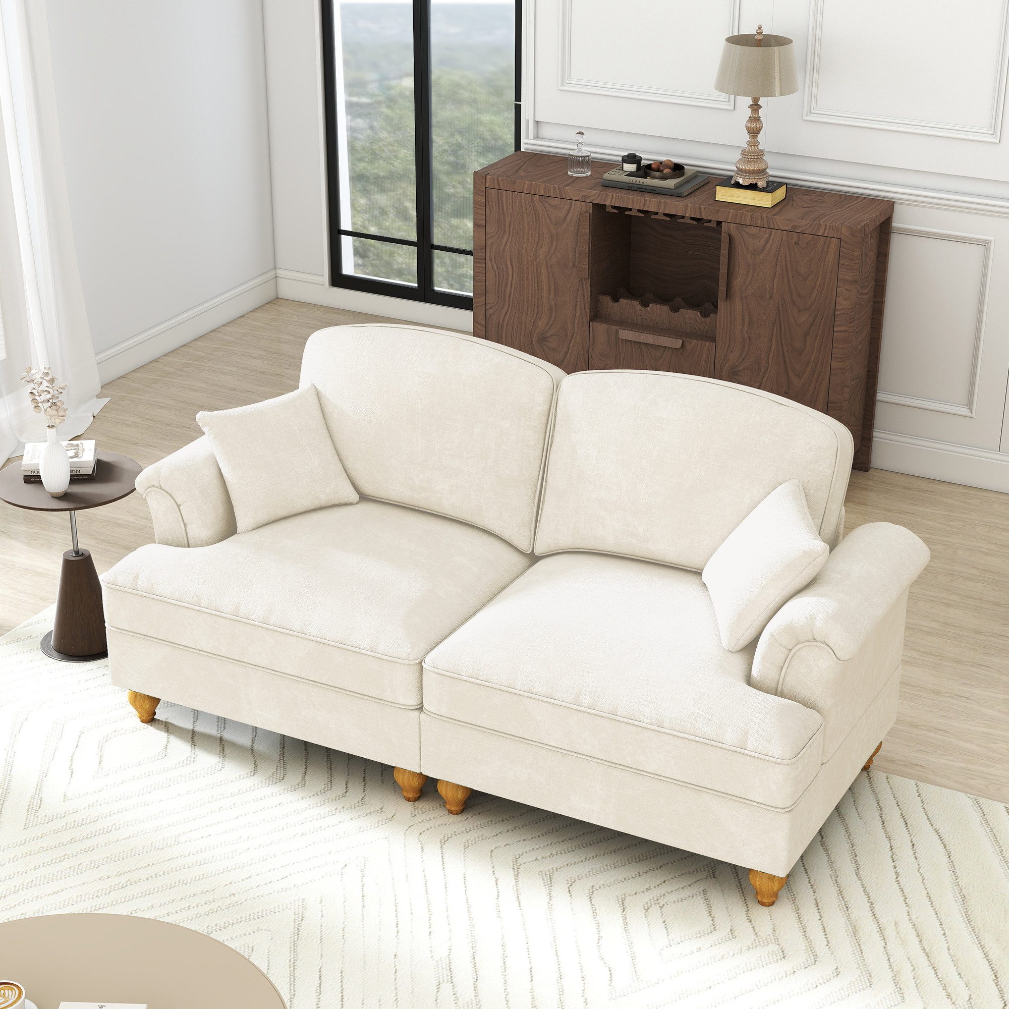 Odikalo Big-Sofa Ecksofa mit Schlaffunktion und Volant, Elegantes Mid-Century 2-3-4-5-Sitzer Sofa aus Chenille mit Trichter-Armlehnen, abnehmbarer Rüschenschürze & spindelförmigen Beinen – Komfortables Sofa fürs Wohnzimmer, Mehrfarbig