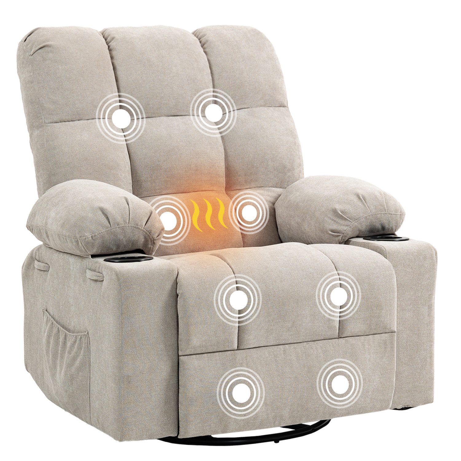 BRTHORY Relaxsessel Massagesessel mit 8-Punkt-Vibration & Wärme – 360° Drehung (1-St), Wipp- & Liegefunktion, Bequemer Relaxsessel aus Chenille
