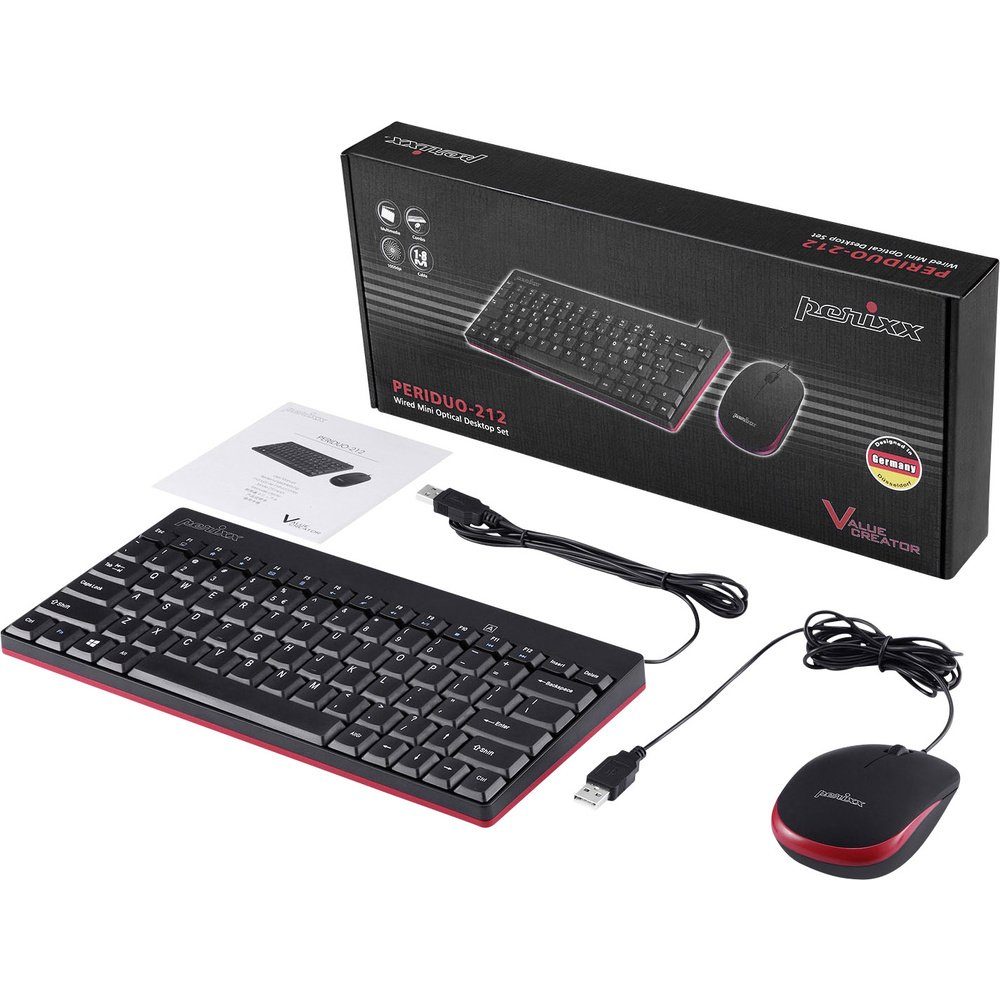 Perixx Perixx PERIDUO-212 USB Tastatur, Maus-Set Deutsch, QWERTZ Schwarz, Ro Tastatur- und Maus-Set