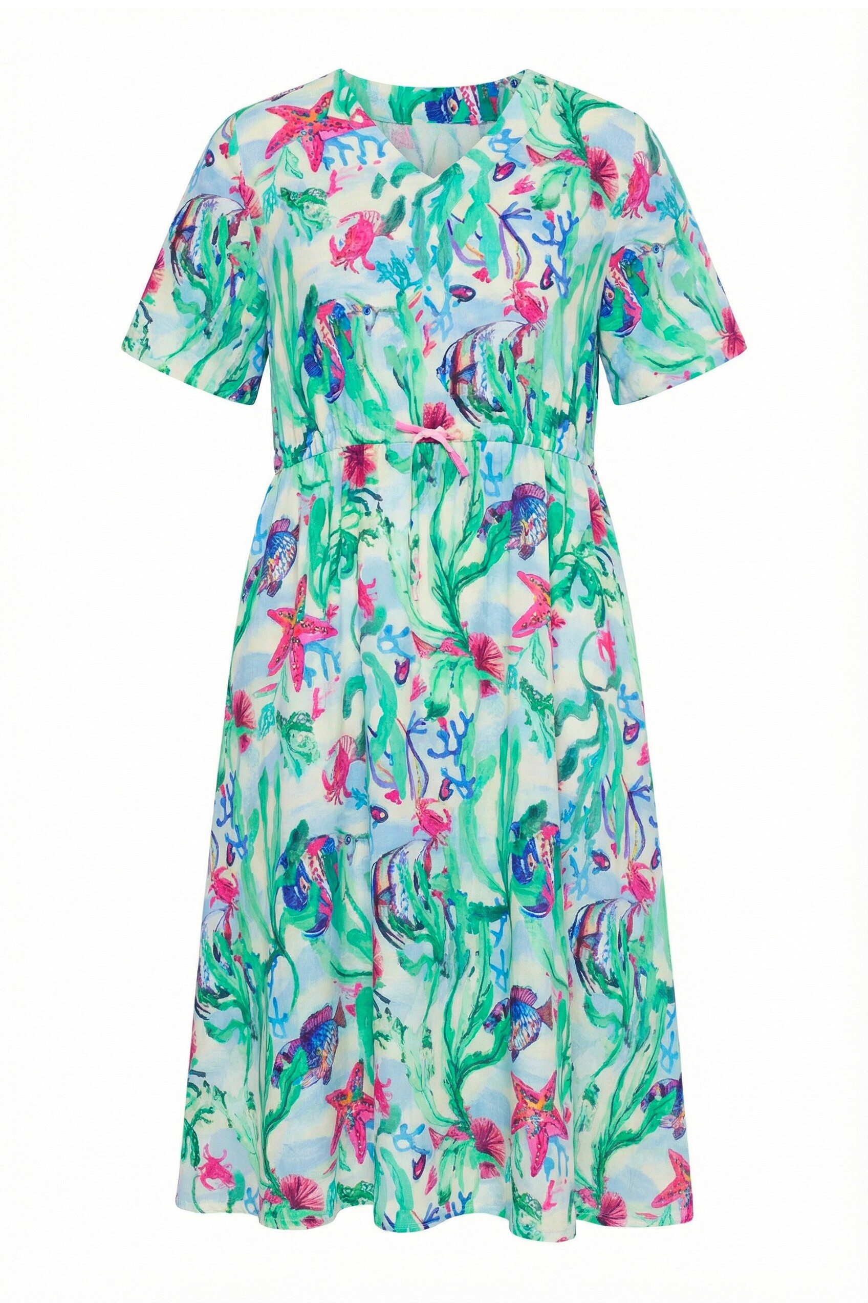 Midikleid Musselin-Kleid V-Ausschnitt Tunnelzug 1/2 Arm