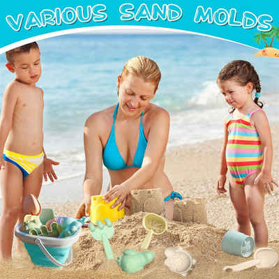 XDeer Sandform-Set 11 Stück Sandkasten Spielzeug Kinder mit klappbarem Eimer, Strandspielzeug für Kinder - Sandspielzeug Set