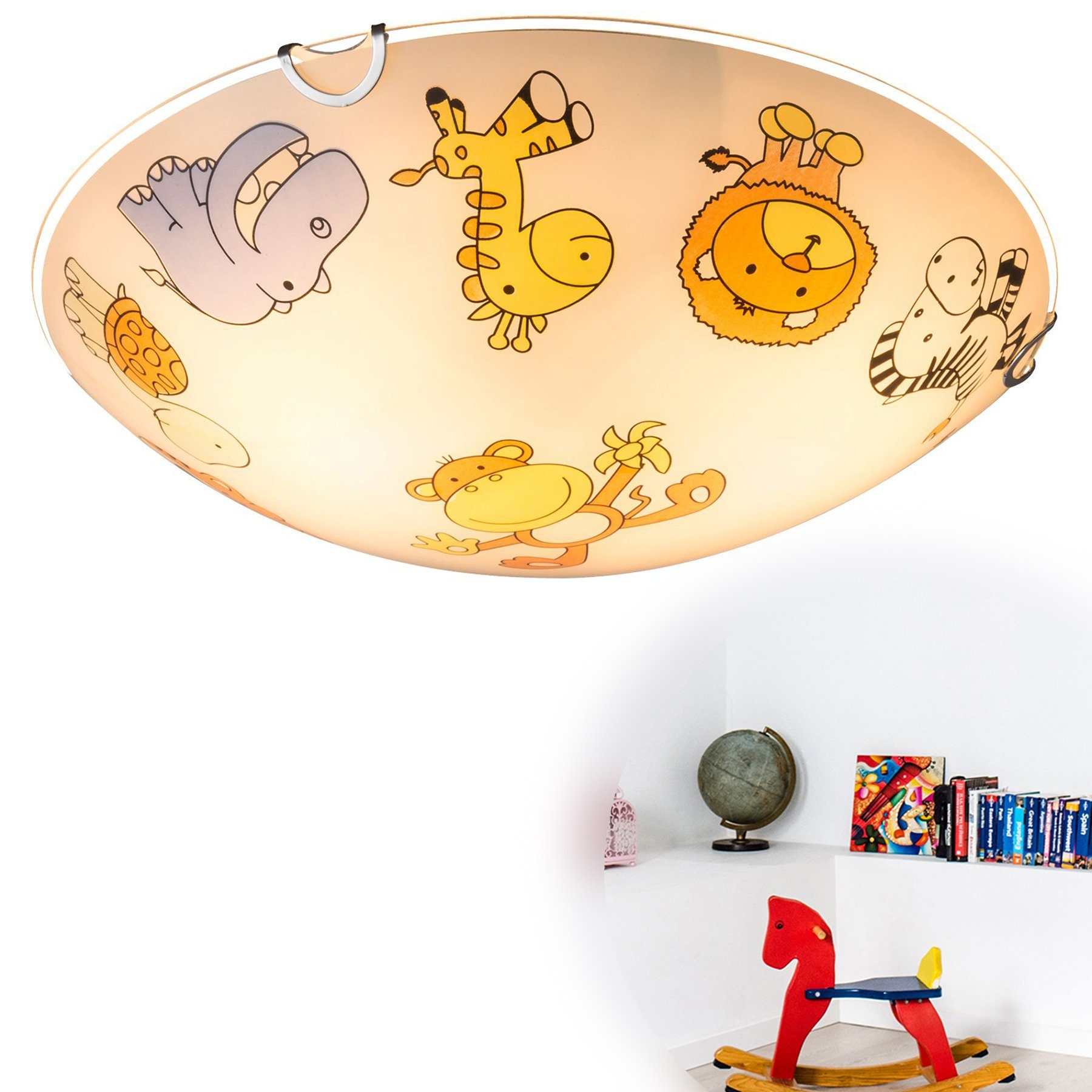 EGLO Globo Deckenleuchte GLOBO Kinderzimmerlampe Zoo, Tier, Leuchtmittel, vom Kinderlampe, Deckenleuchte ohne Leuchtmittel, abhängig Deckenlampe Kinderzimmer Beleuchtung, cm, 30 Motiv