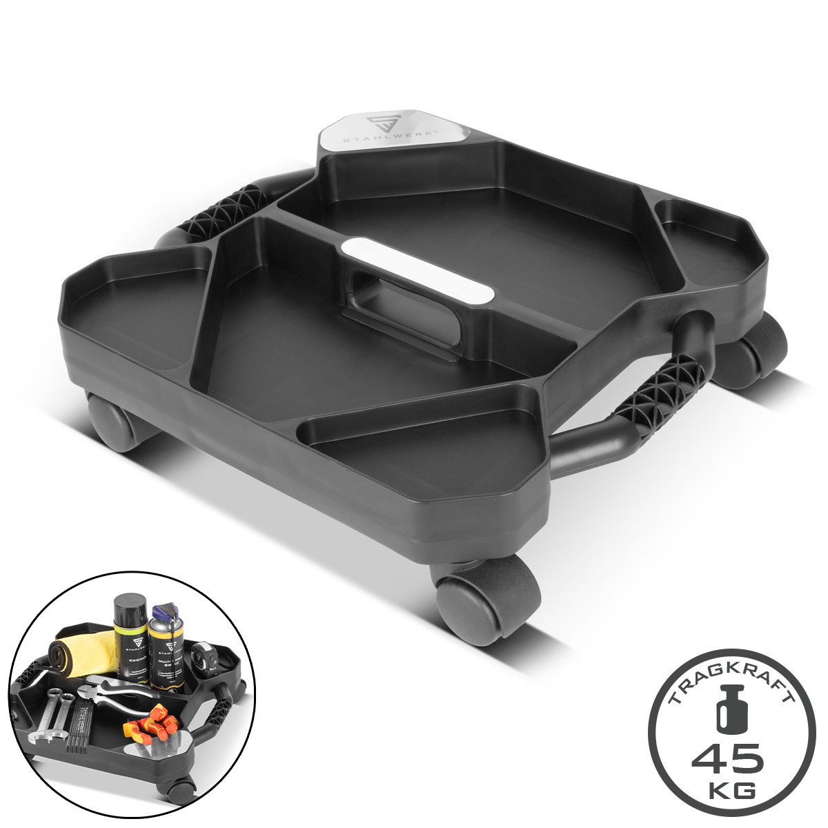 STAHLWERK Werkstattwagen Mobiler Werkzeugwagen Traglast 45 kg Werkzeugorganizer mit 5 Fächern