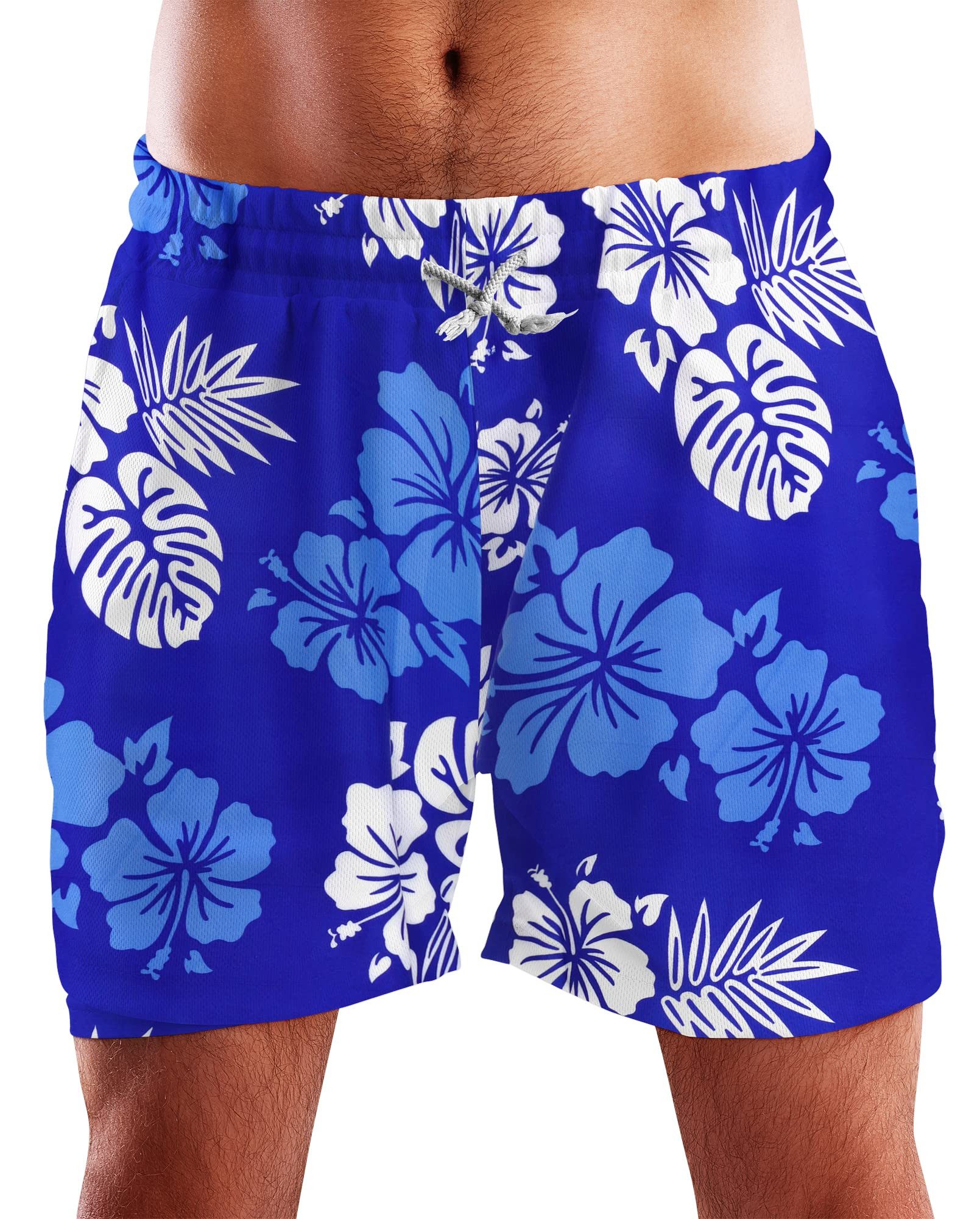 King Kameha Badeshorts Mono Hibiscus Hawaii Bade-Shorts Mesh-Einsatz Verschluss Kordelzug Mit integriertem Mesh-Innenslip für extra Komfort