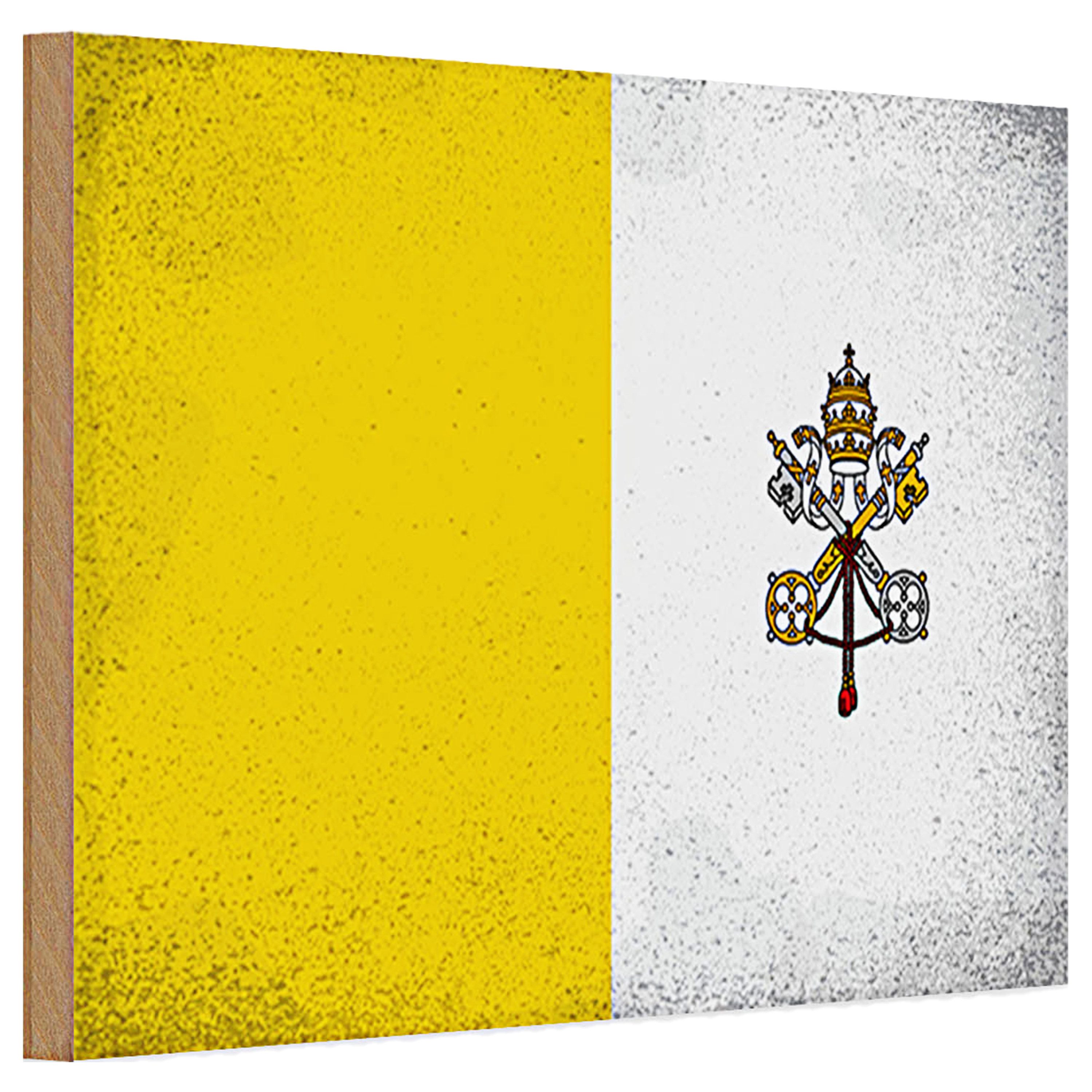 Roomando Holzbild Holzschild Flagge Vatikanstadt 30x20cm Vatican Vintage