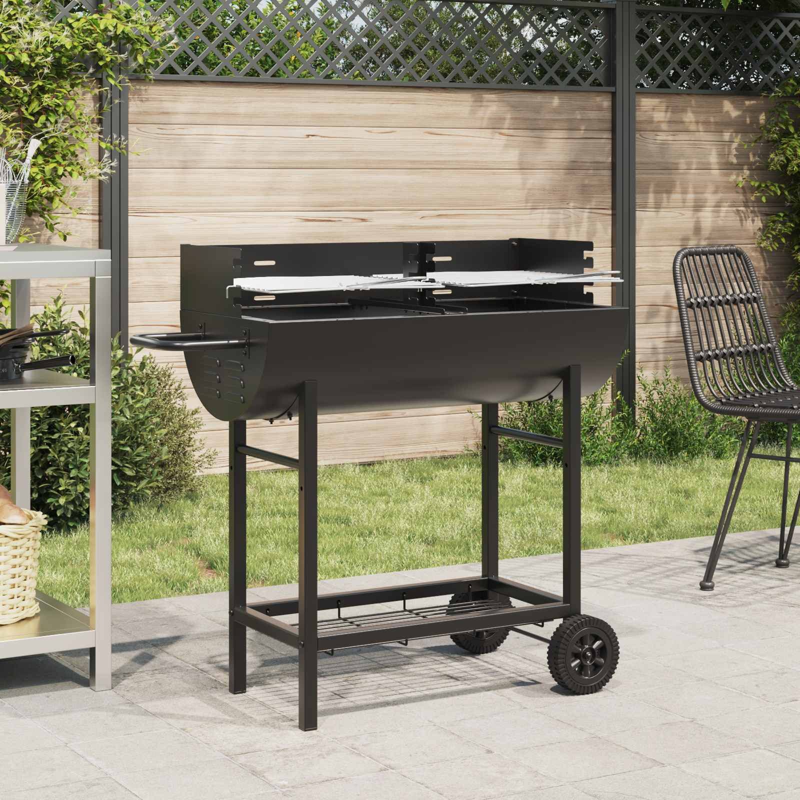 vidaXL Holzkohlegrill Holzkohlegrill 96,5 x 42,5 x 88,5 cm Schwarz