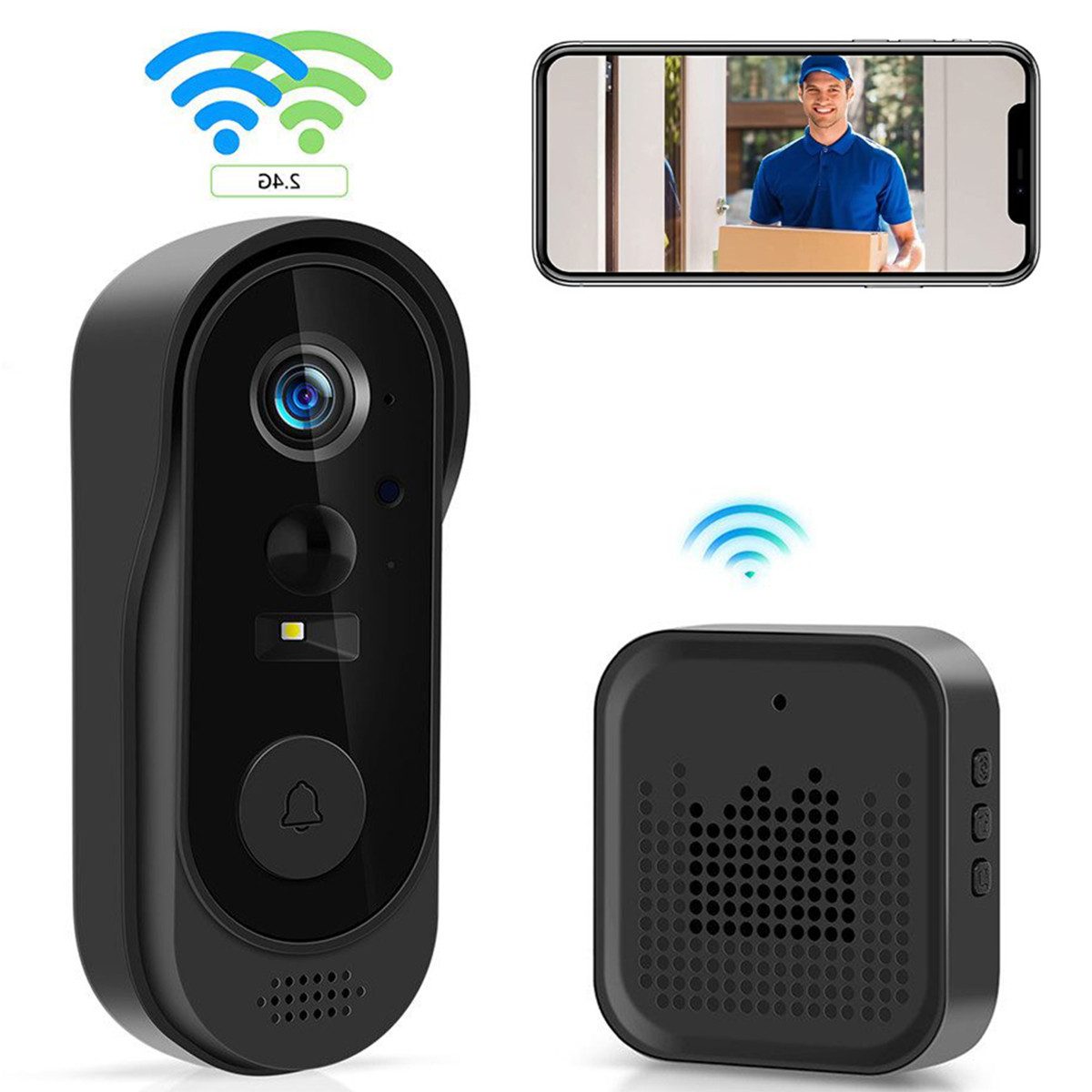Smart Home Türklingel Türklingel mit Kamera, PIR Erkennung, Nachtsicht, 2-Wege-Audio