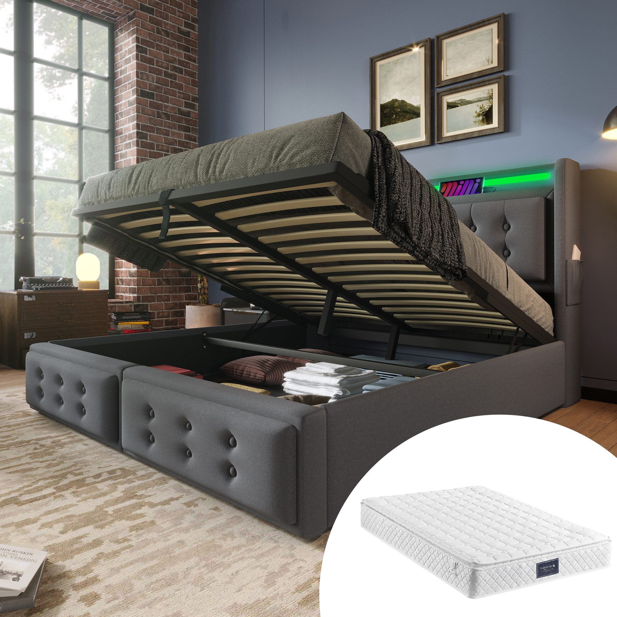 HAUSS SPOLE Polsterbett 160x200 mit Led-Kopfteil, günstig online kaufen