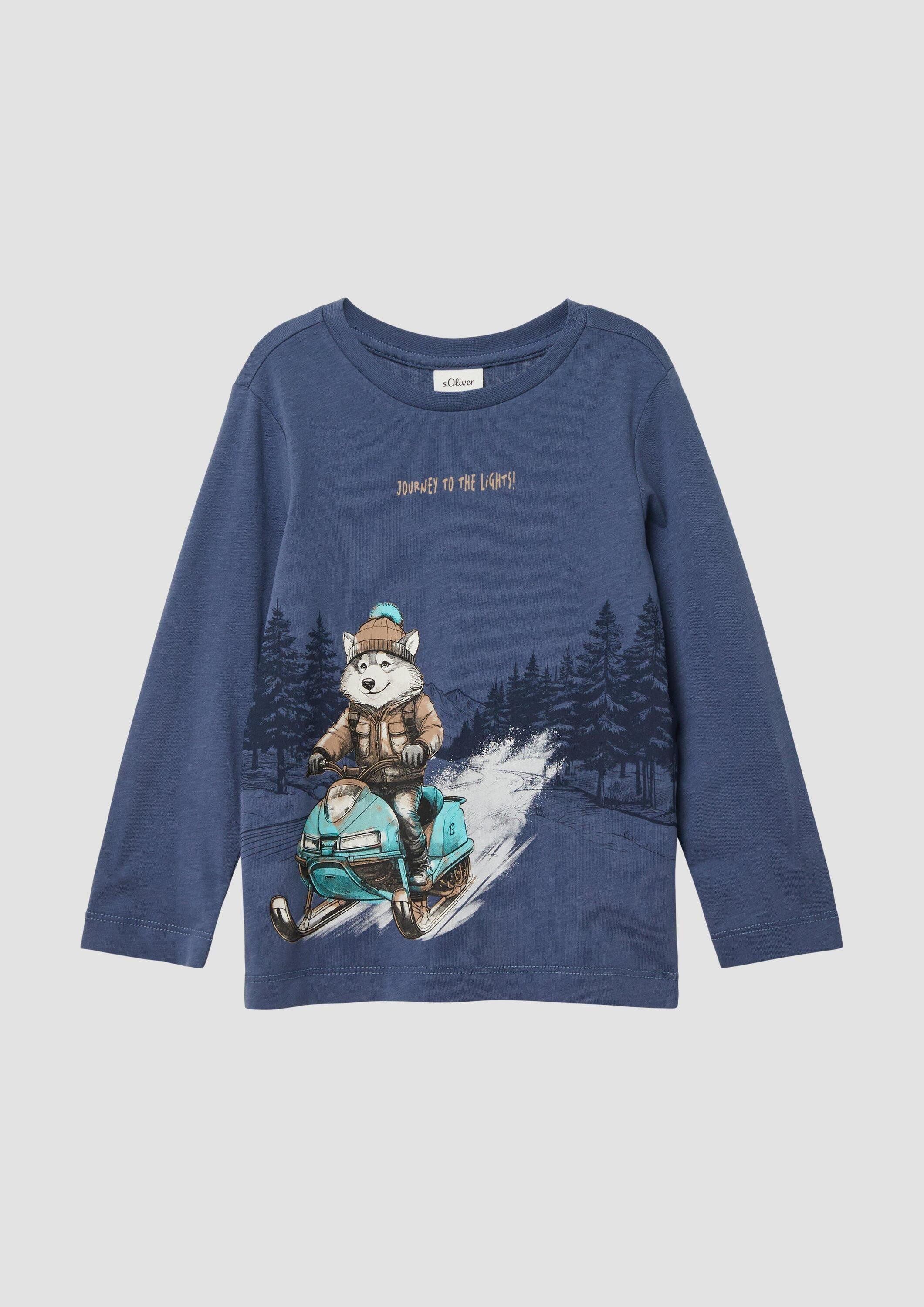 s.Oliver Langarmshirt T-Shirt Baumwoll-Longsleeve mit Frontprint