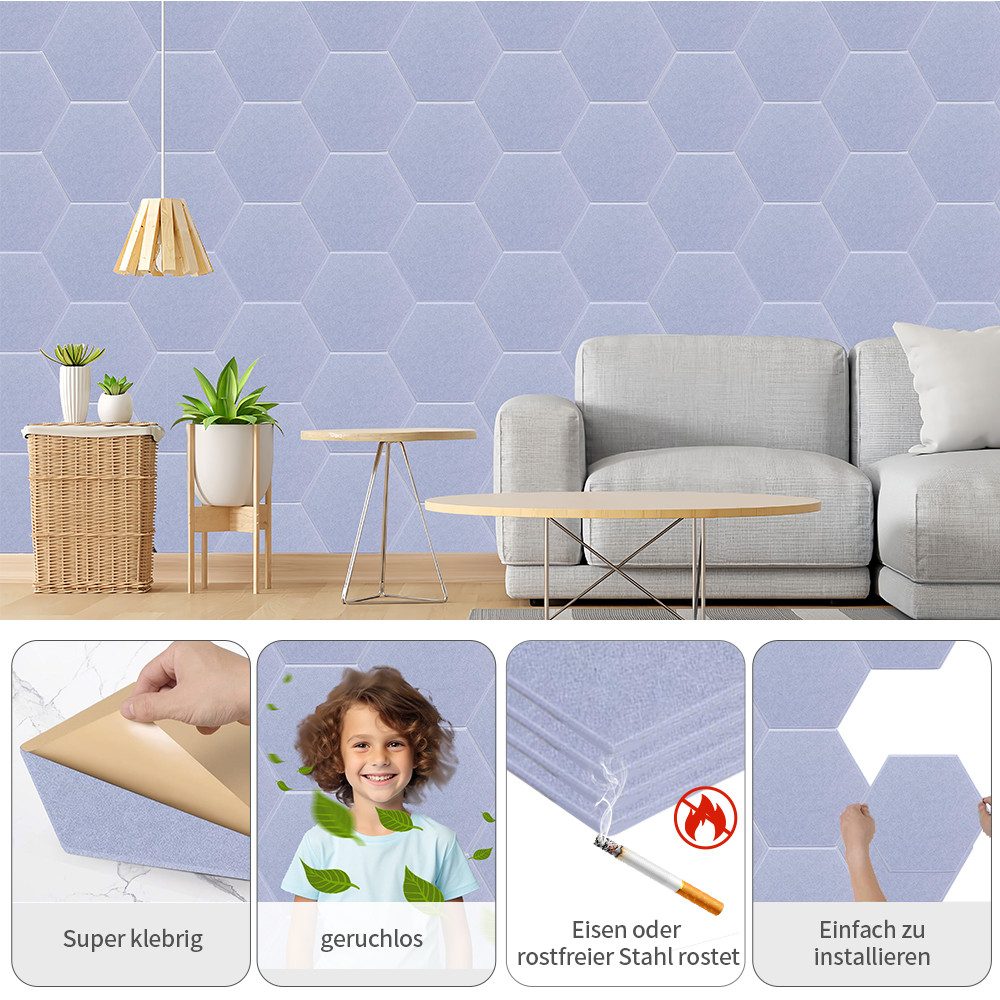 PFCTART Schallschutzpaneel Sechseckige akustische Absorptionsplatte aus Polyesterfaserfilz, (12 Stück 30*30*0.9cm) Kann direkt an die Wand geklebt werden