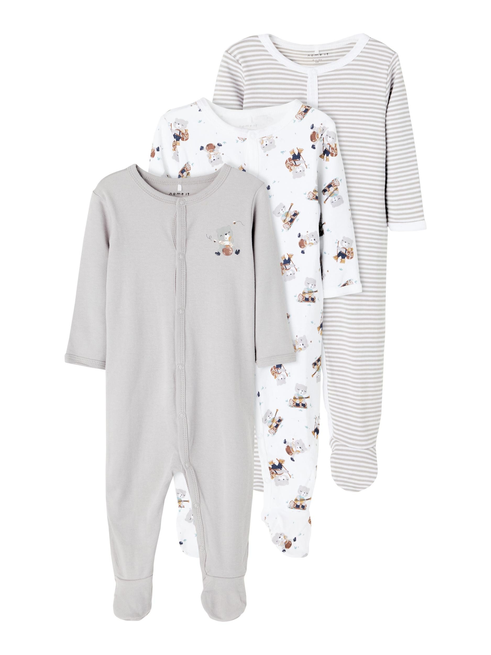 Strampler Baby Unisex 3er Pack Strampler mit Fuß Bärchen Alloy-74