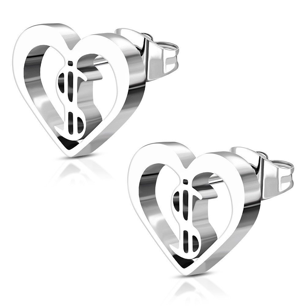 BUNGSA Ohrring-Set Ohrstecker Herz&Dollarzeichen Silber aus Edelstahl Damen (1 Paar (2 Stück), 2-tlg), Ohrschmuck Ohrringe