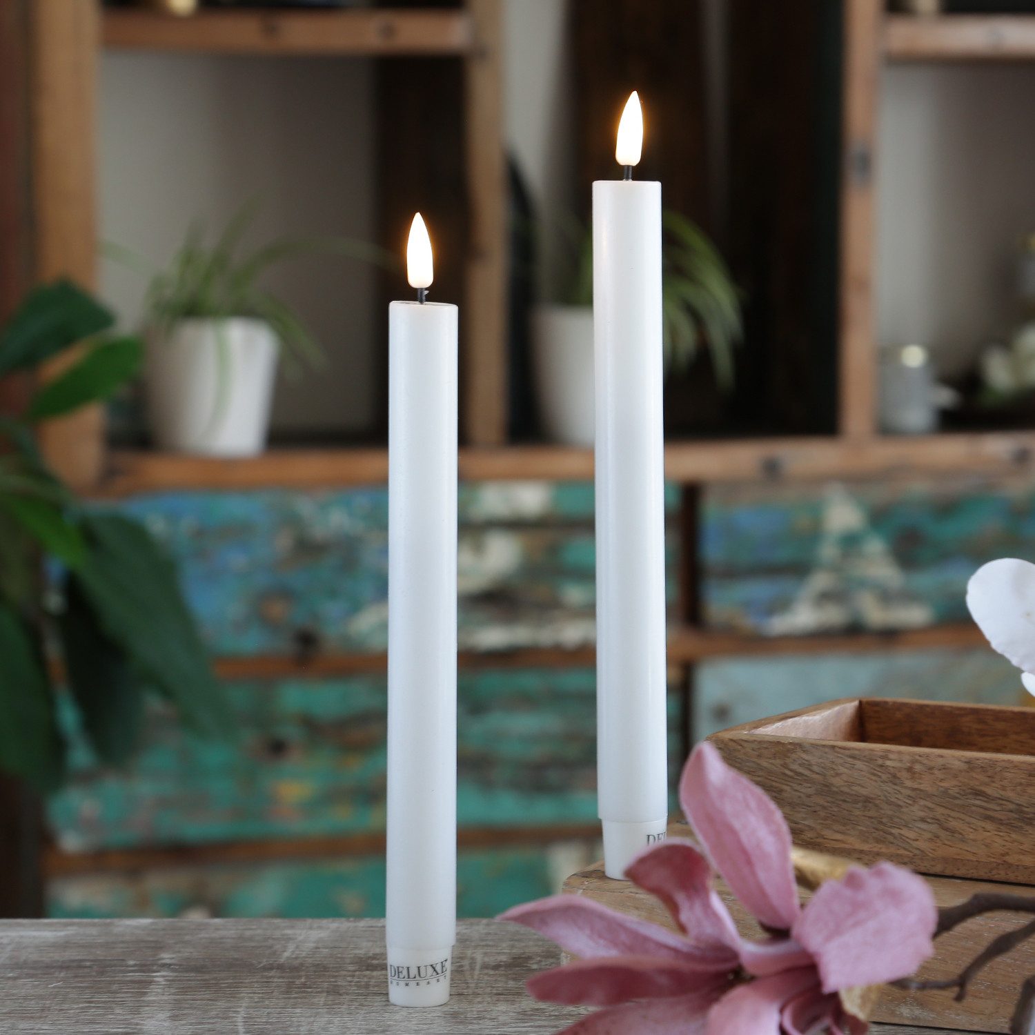 Deluxe Homeart LED-Kerze LED Stabkerzen Mia Tafelkerzen Echtwachs flackernd günstig online kaufen