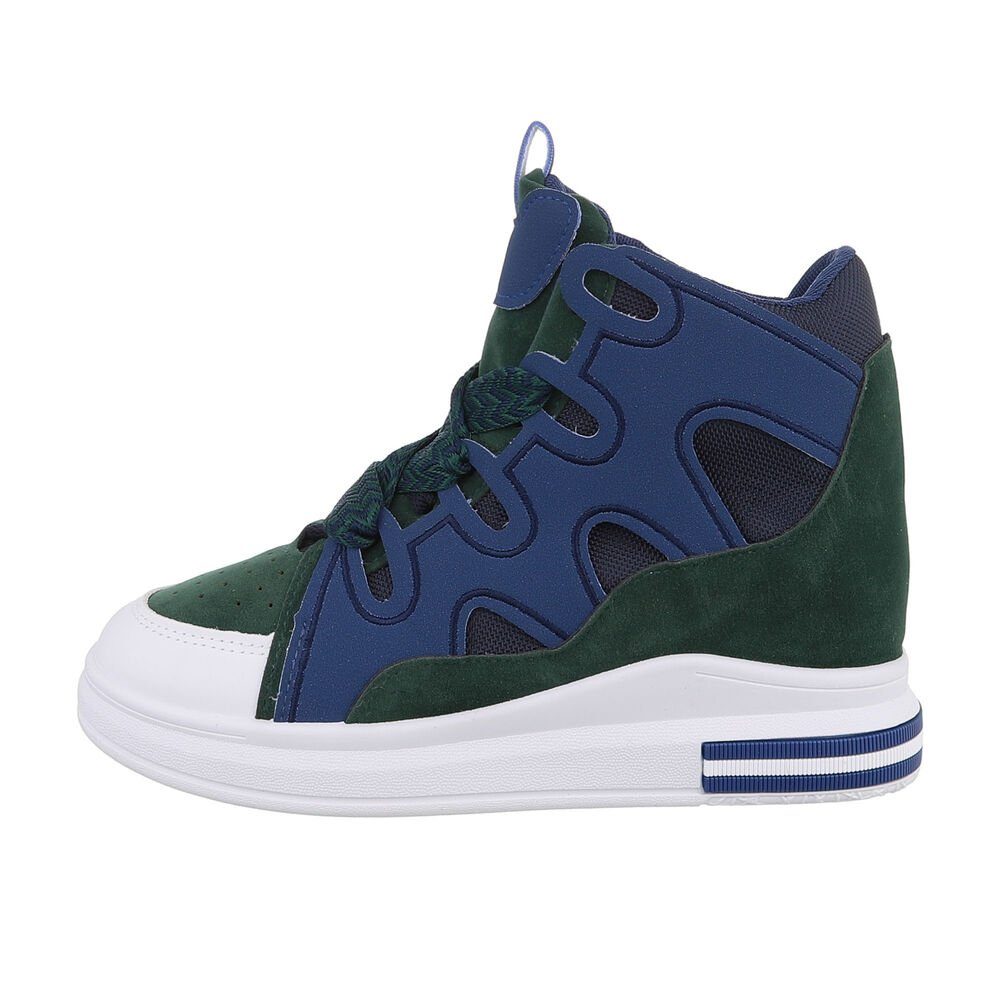 Ital-Design Damen High-Top Freizeit Sneakerboots Keilabsatz/Wedge Sneakers High in Blau