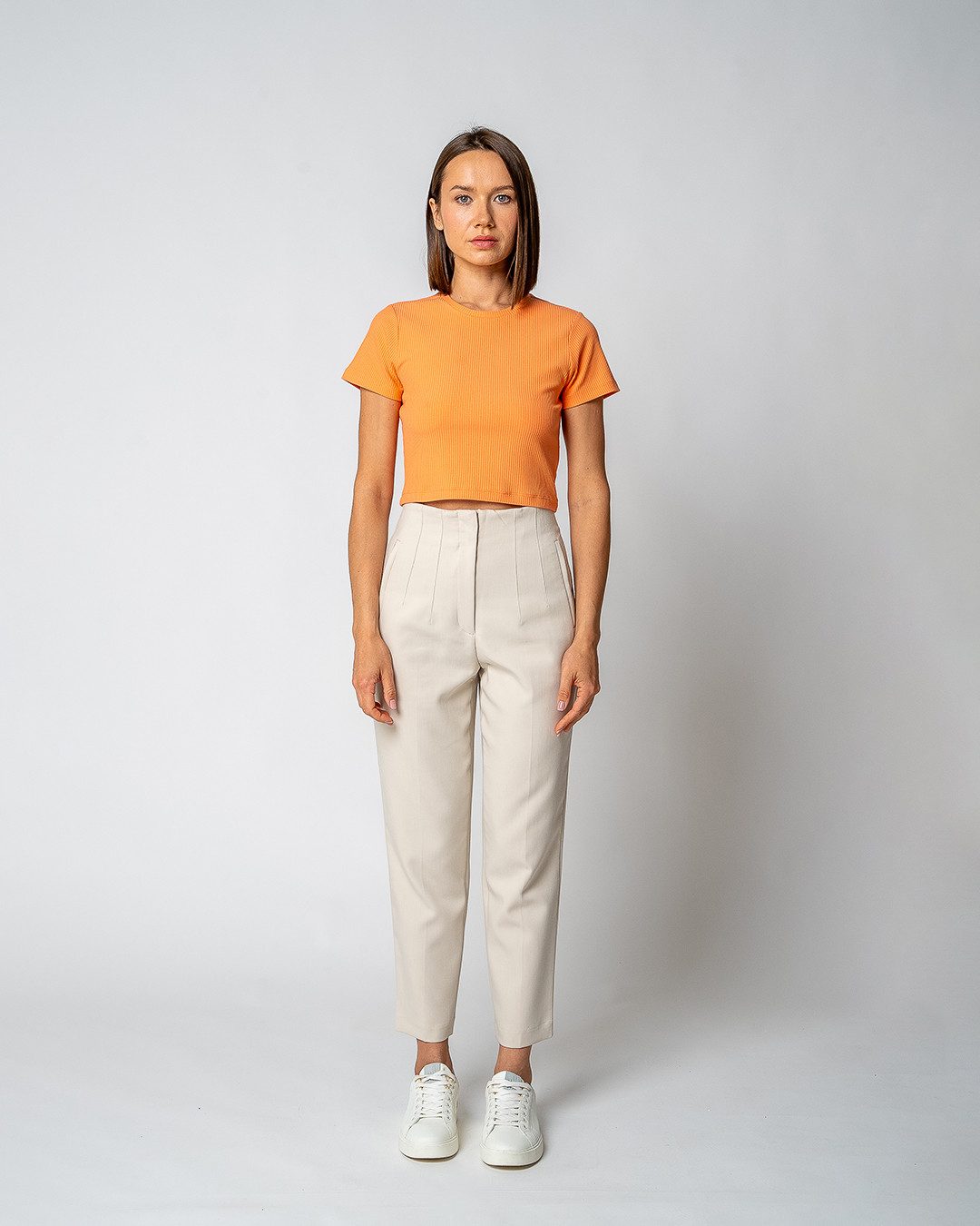 Kurzarmshirt Damen Geripptes Cropped T-Shirt aus Bio-Baumwolle & TENCEL Modal