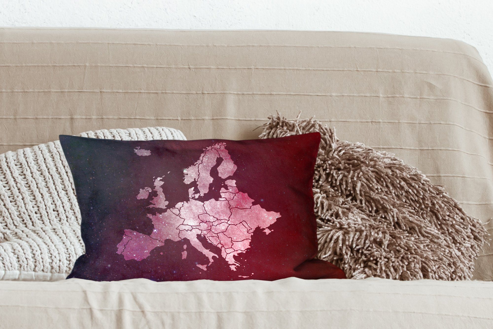 Europa mit Dekokissen Galaxie, Wohzimmer Dekoration, MuchoWow - Füllung, Schlafzimmer - Dekokissen Karte Zierkissen,