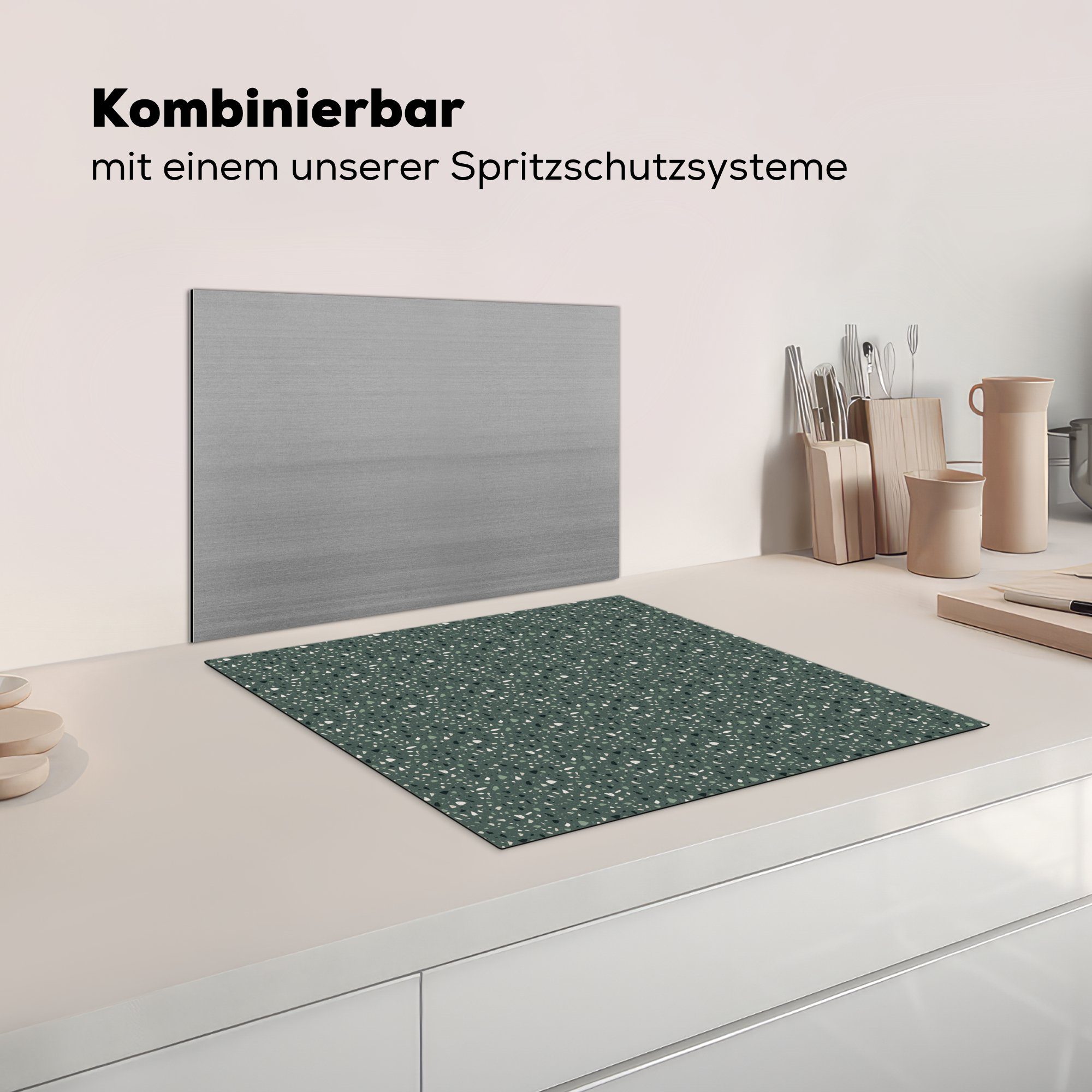 Induktionsschutz, Terazzo, tlg), Vinyl, cm, - Ceranfeldabdeckung Herdblende-/Abdeckplatte - Muster 59x51 Induktionskochfeld, (1 MuchoWow Lehm