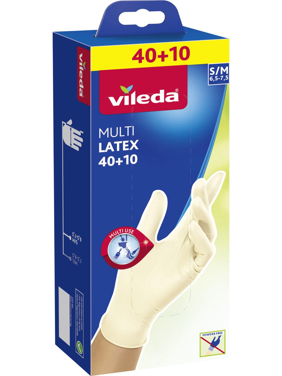 Latexhandschuhe Vileda Multi Latex Einmalhandschuhe 40+10 S/M