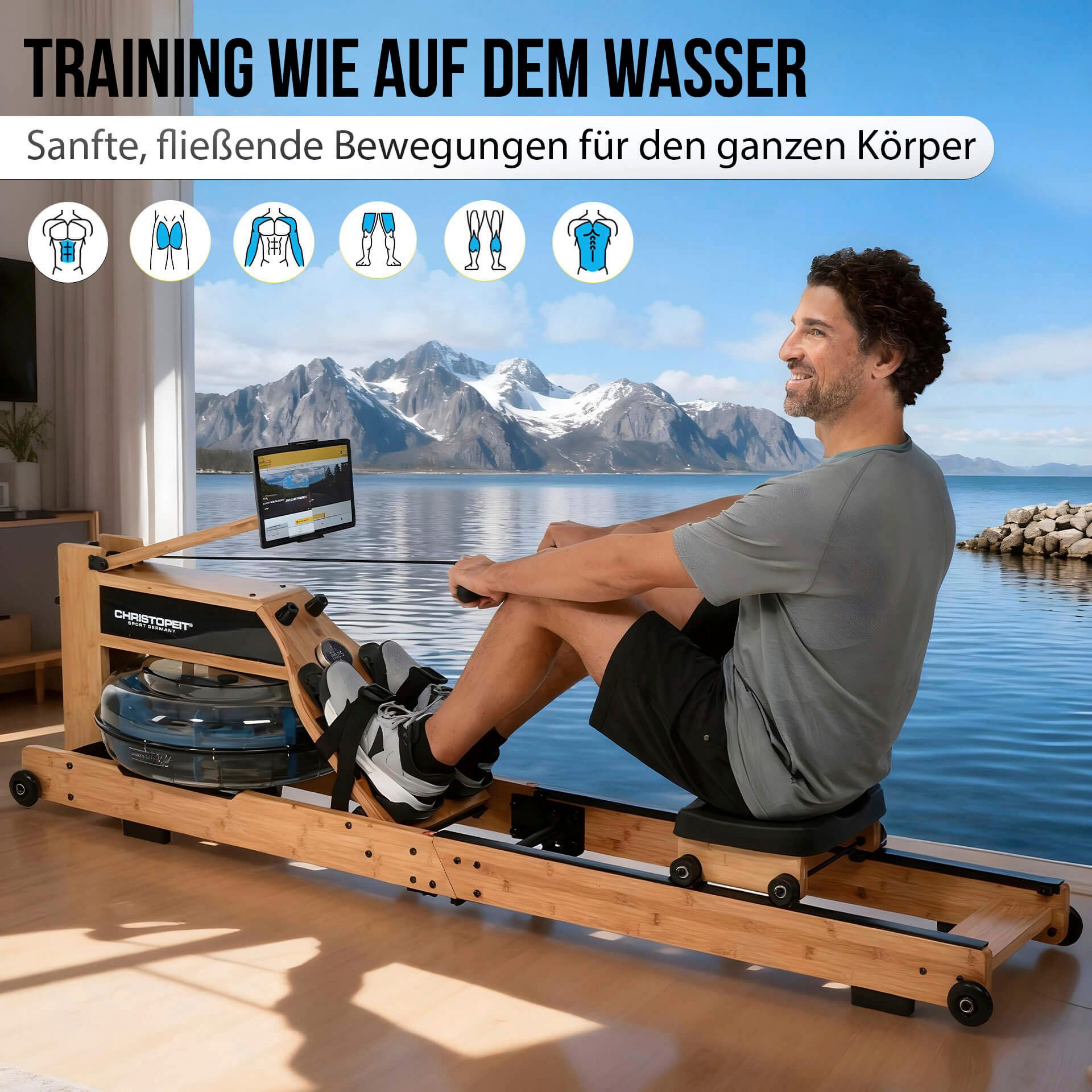 Christopeit Sport® Rudergerät Wasserrudergerät Colorado (120 kg max. Benutzergewicht, Sport), Rudermaschine, klappbar – Bild 5 von 5